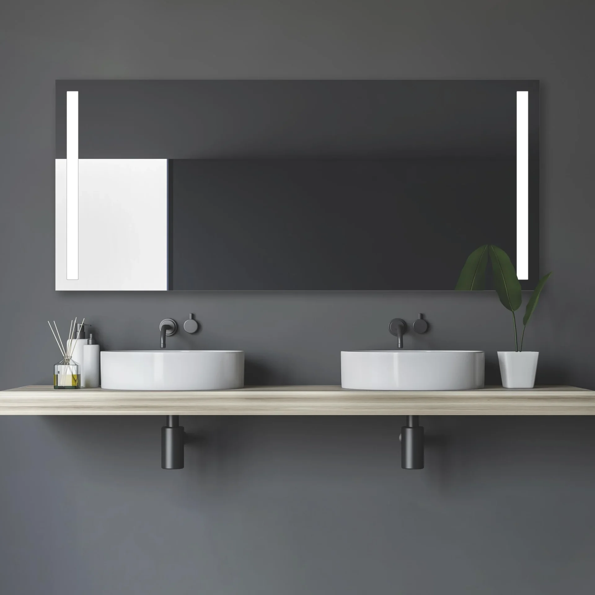 Badezimmerspiegel mit Beleuchtung, "Light" - 160 x 70 cm - mit hinterleuchteten Lichtausschnitten - 1