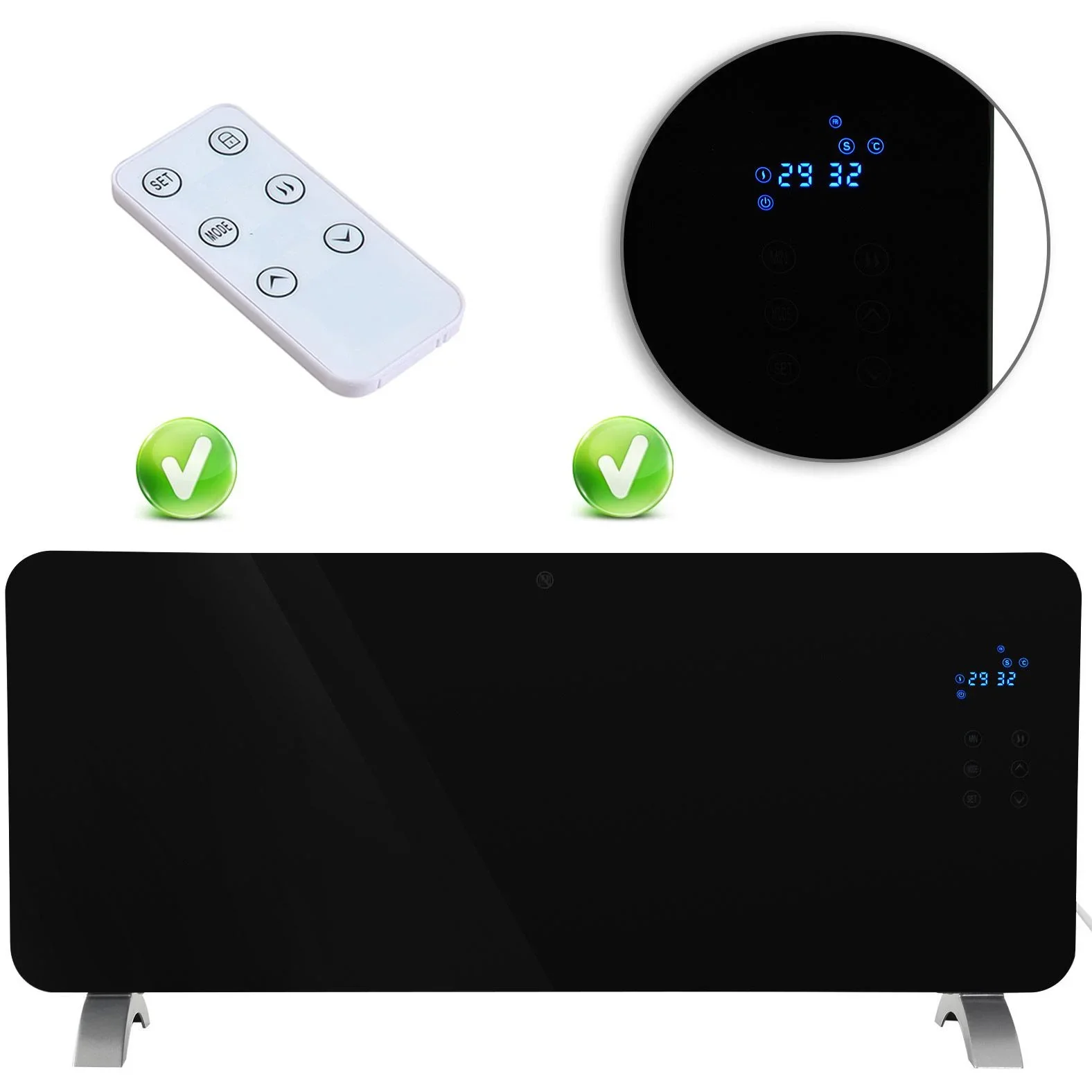 Heizgerät Heizkörper Stand- oder Wandgerät Timer mit Fernbedienung 1000/2000W Schwarz - 0