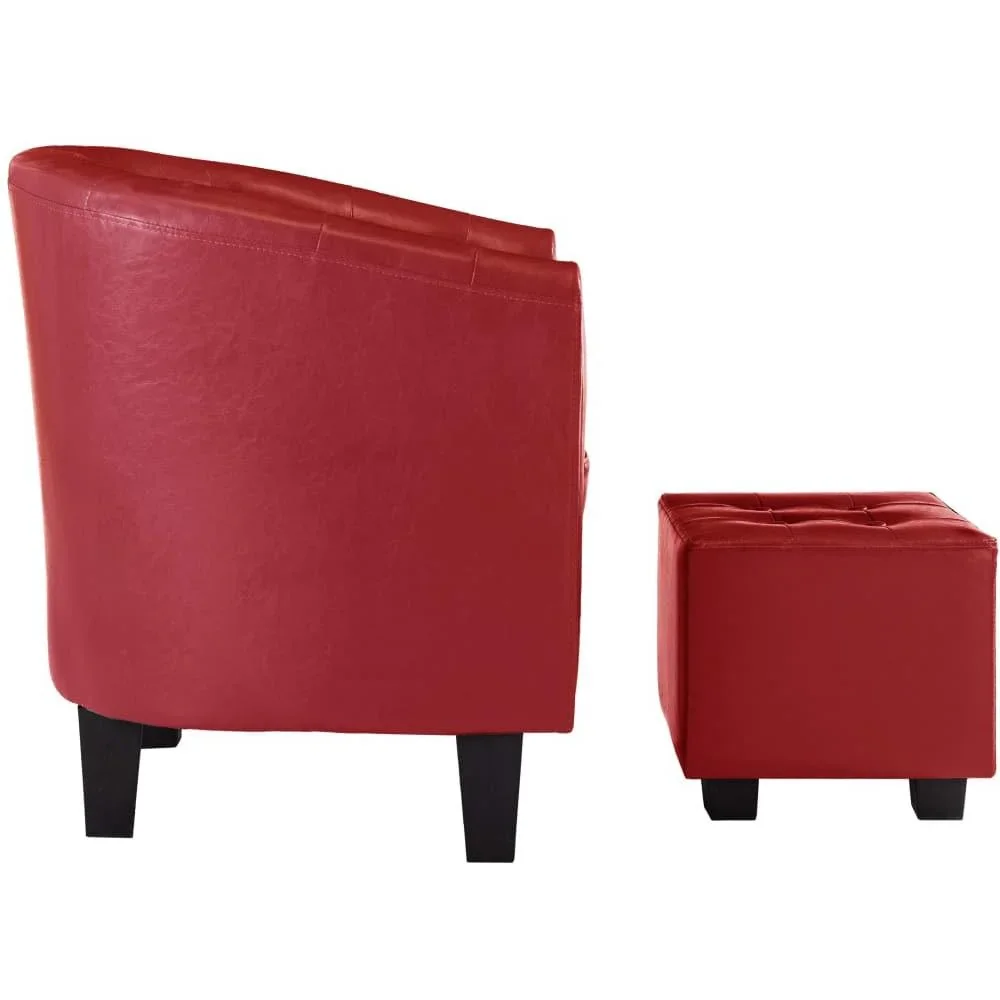 Schalensitz mit Fußhocker Kunstleder rot - 3