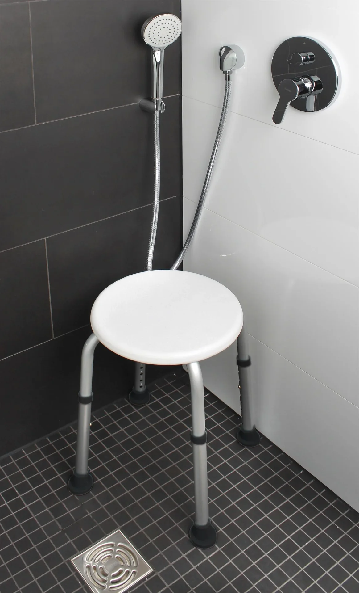 Dusch-Hocker, höhenverstellbar, Weiß/ Silberfarben - 0