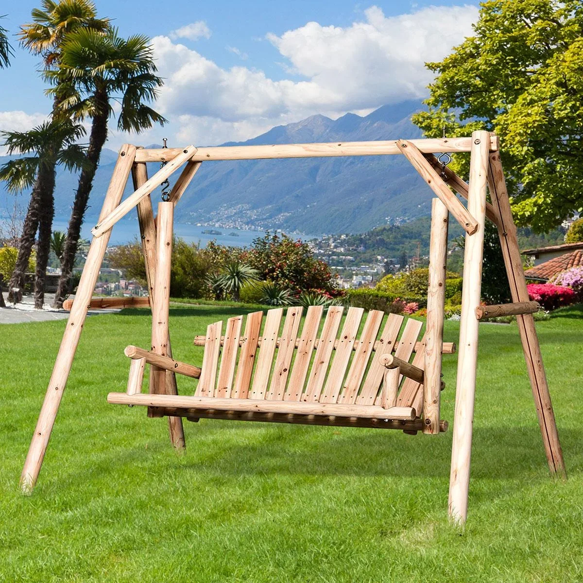 Hollywoodschaukel 2-Sitzer Gartenschaukel Schaukelbank Hängebank Massivholz Natur187 x 137 x 170 cm - 3