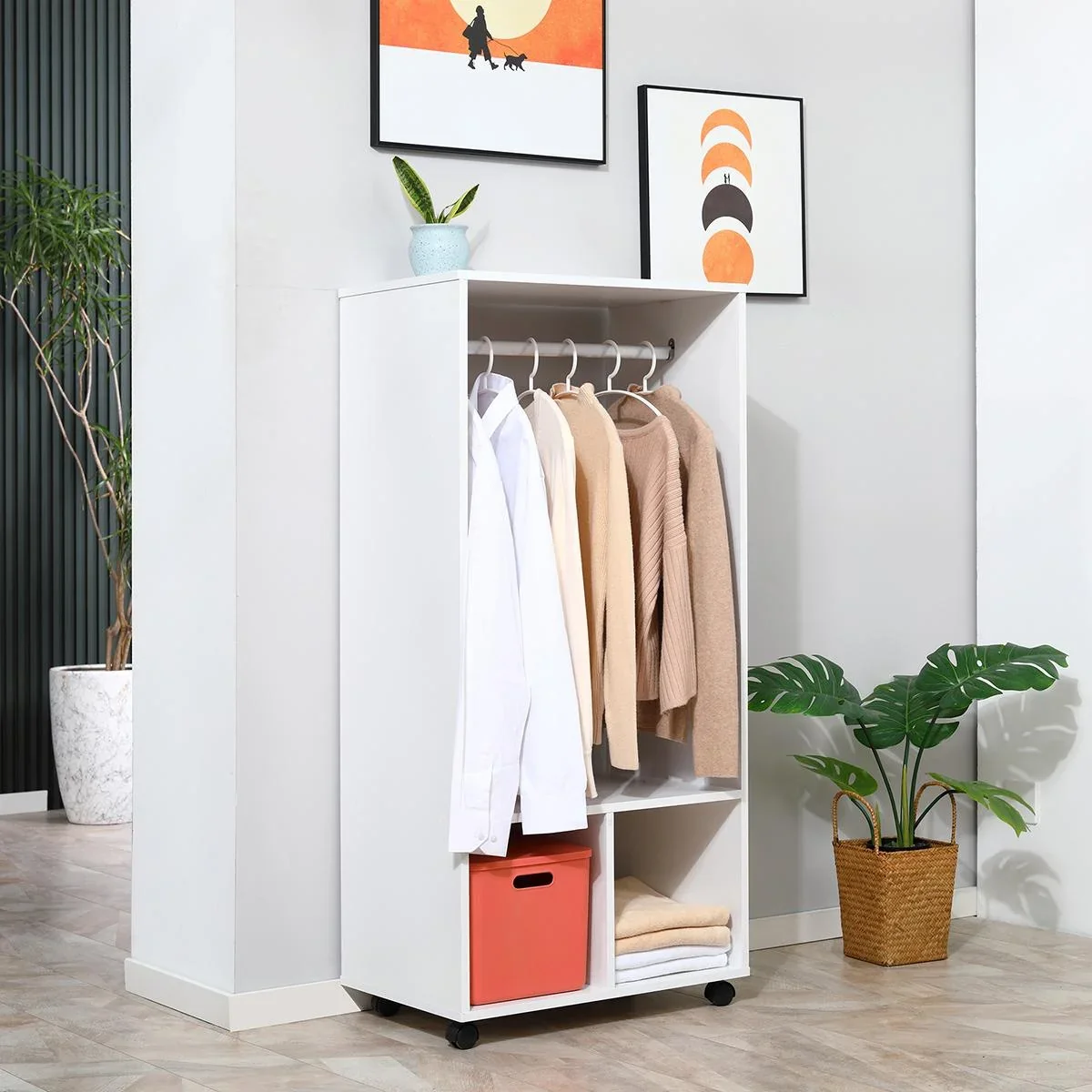 Mobiler Kleiderschrank Garderobe Schrank mit Regal 4 Schwenkräder für Wohnzimmer Schlafzimmer, Aluminiumlegierungen, 60 - 2