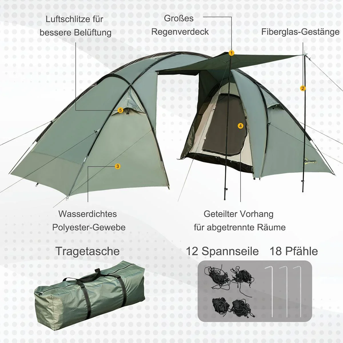 Campingzelt für 4-5 Personene grün - 0