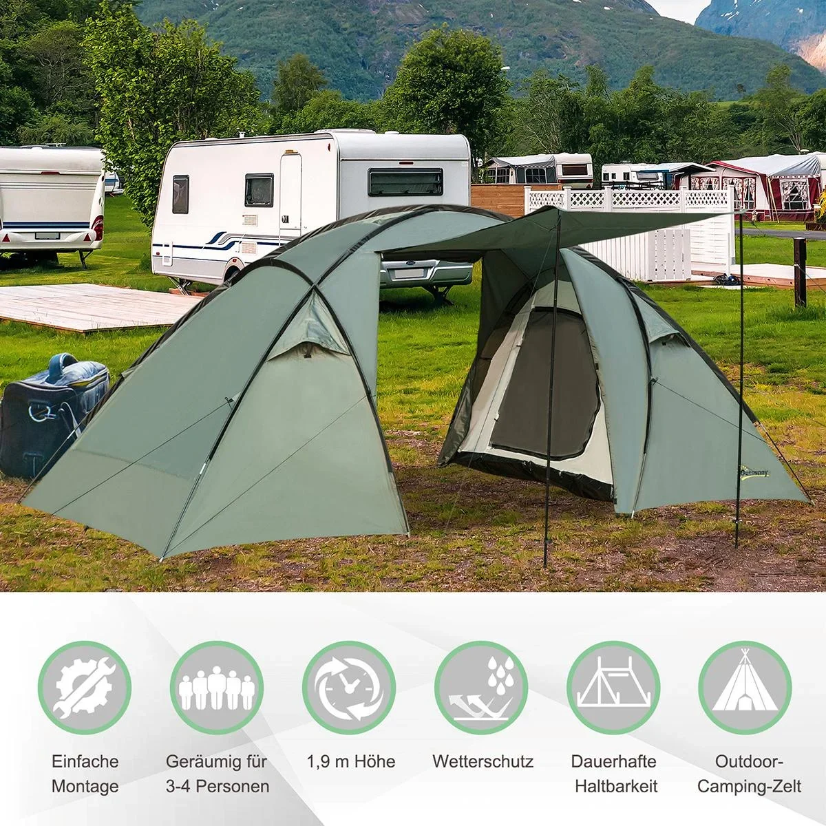 Campingzelt für 4-5 Personene grün - 3