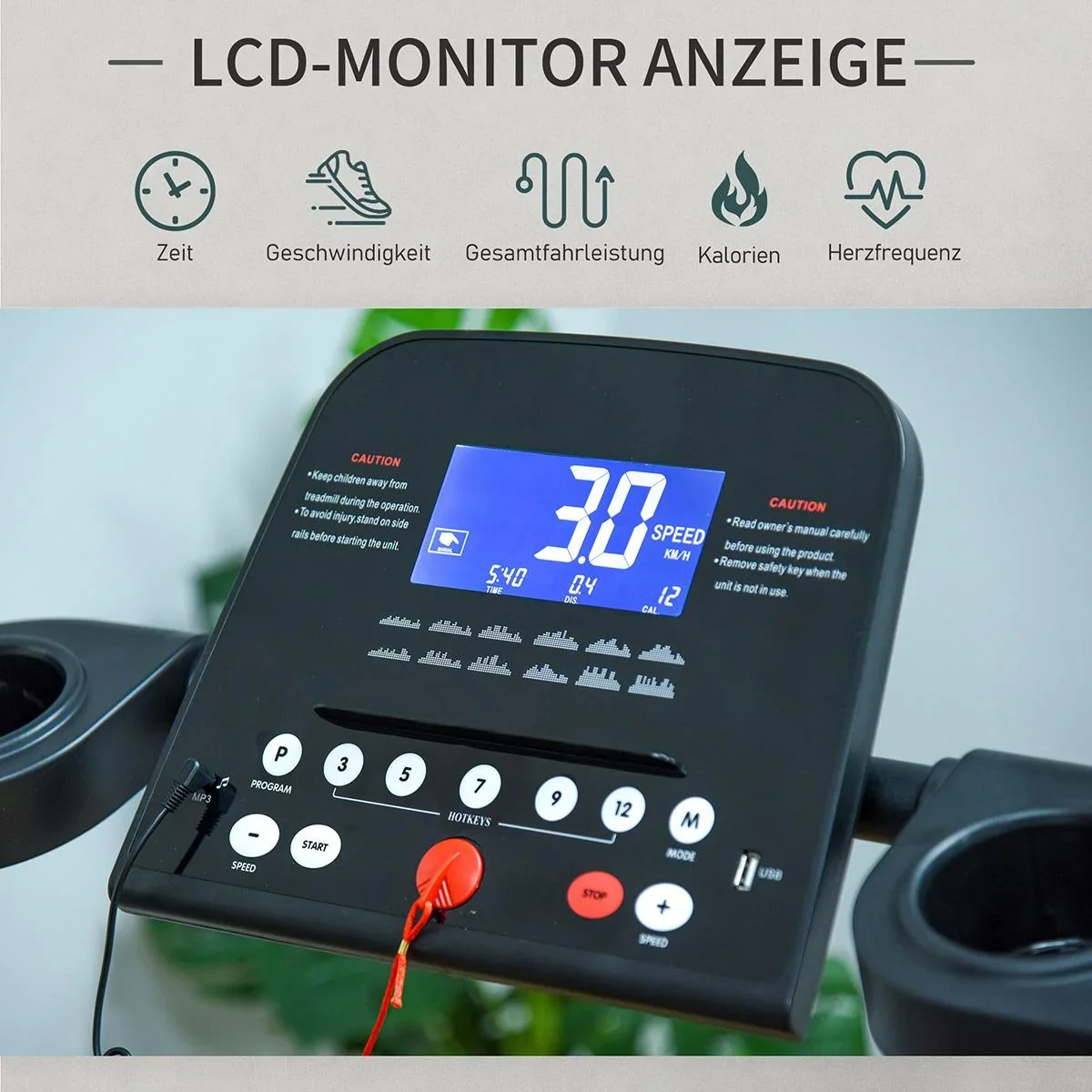 Elektrisches Laufband mit LCD-Display USB- und MP3-Player Faltbares Fitnessgerät 1-14 Km/h Stahl Schwarz 164 x 70 x 125 - 0