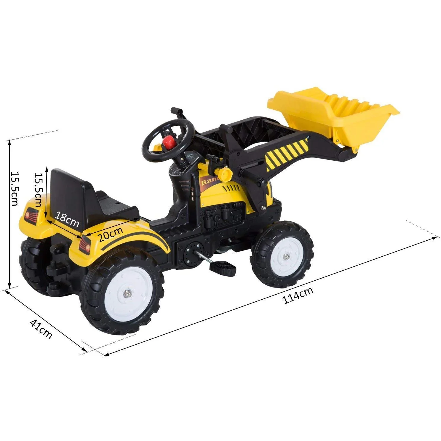 Tretauto Traktor mit Fontlader ab 3 Jahre Schwarz+Gelb - 0