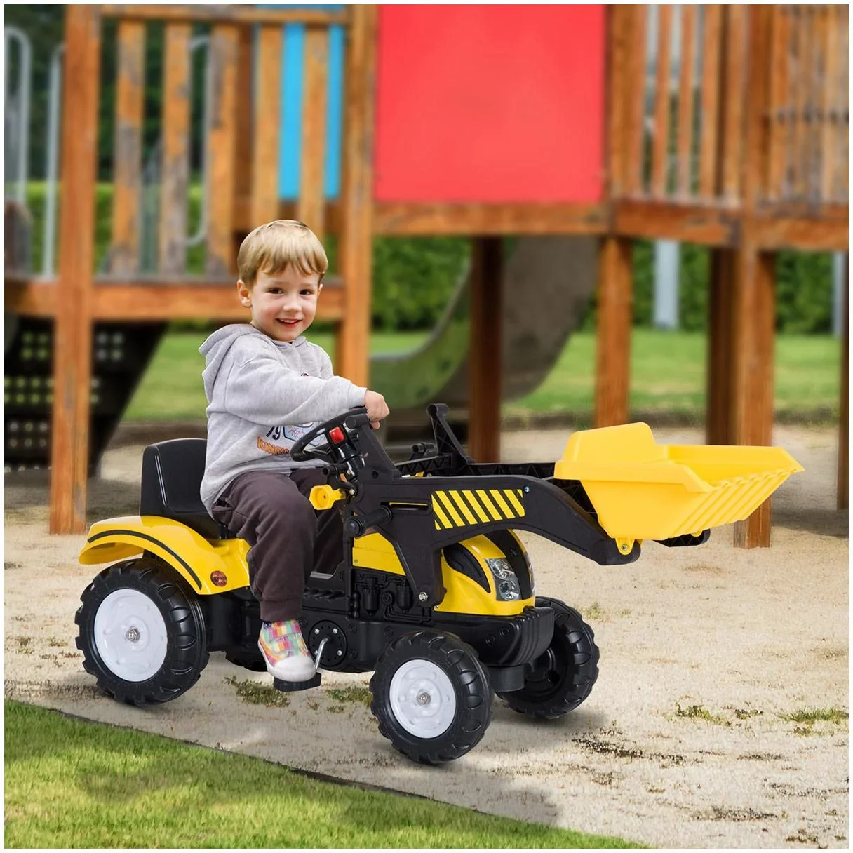 Tretauto Traktor mit Fontlader ab 3 Jahre Schwarz+Gelb - 5