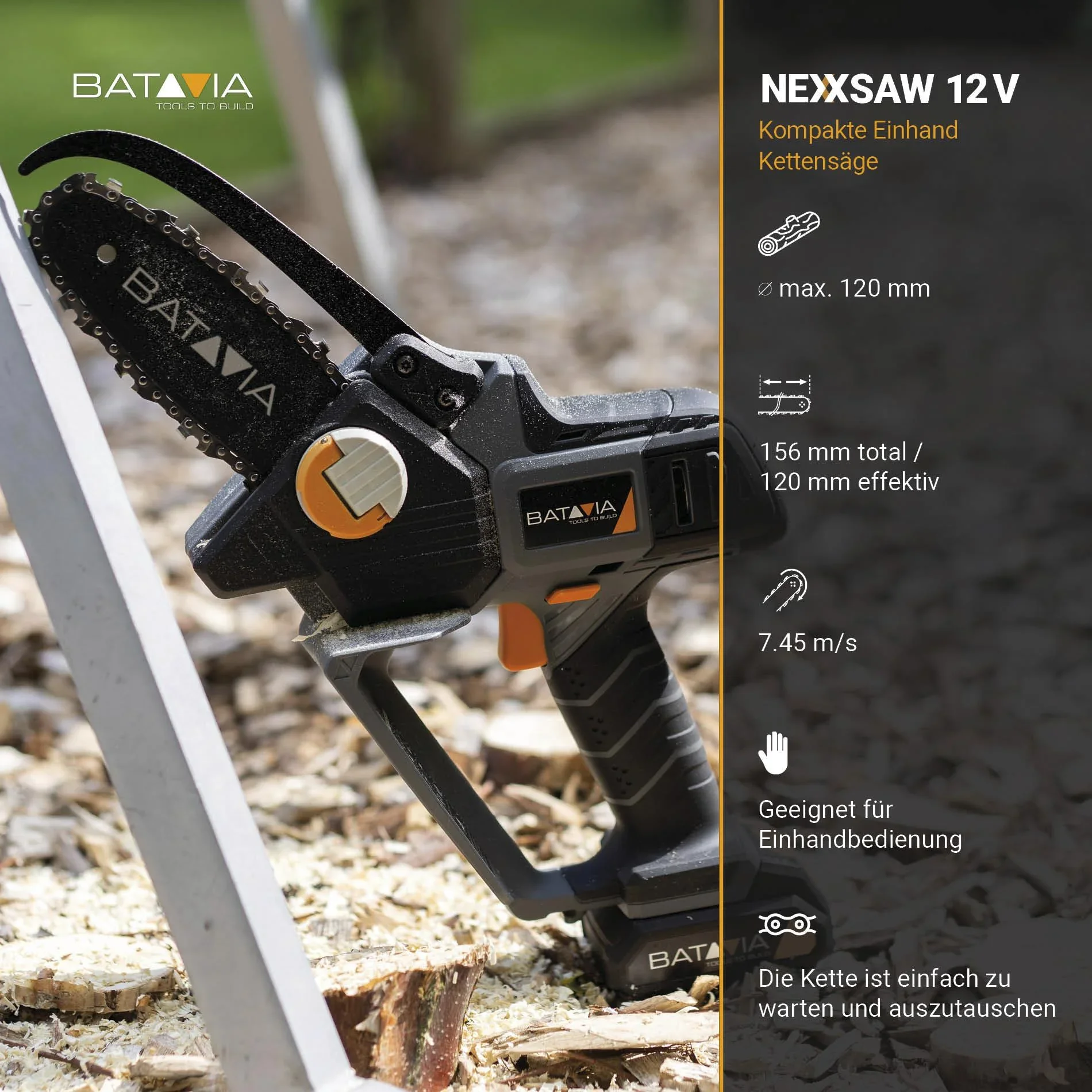 Akku-Einhand-Kettensäge, Set, 12 Volt " Nexxsaw" - 1