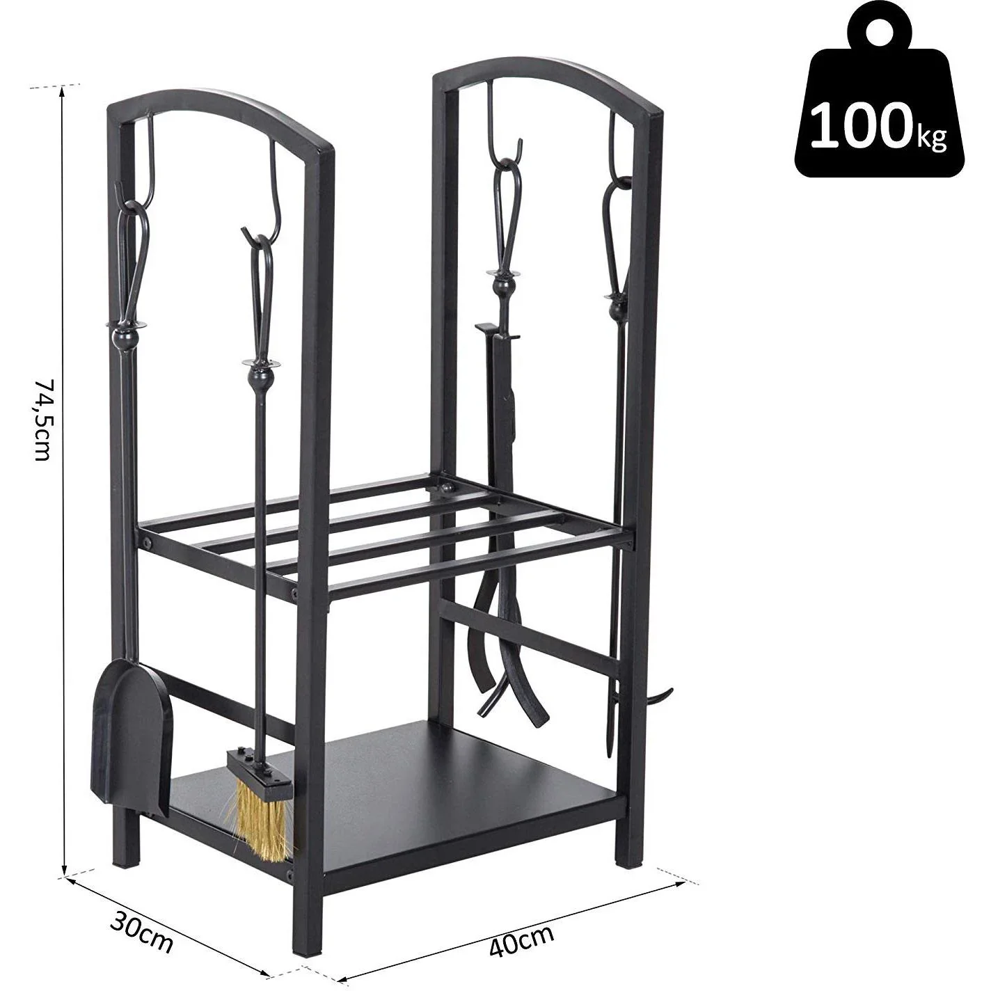 Kaminholzständer Brennholzregal mit Kaminbesteck Schwarz - 1