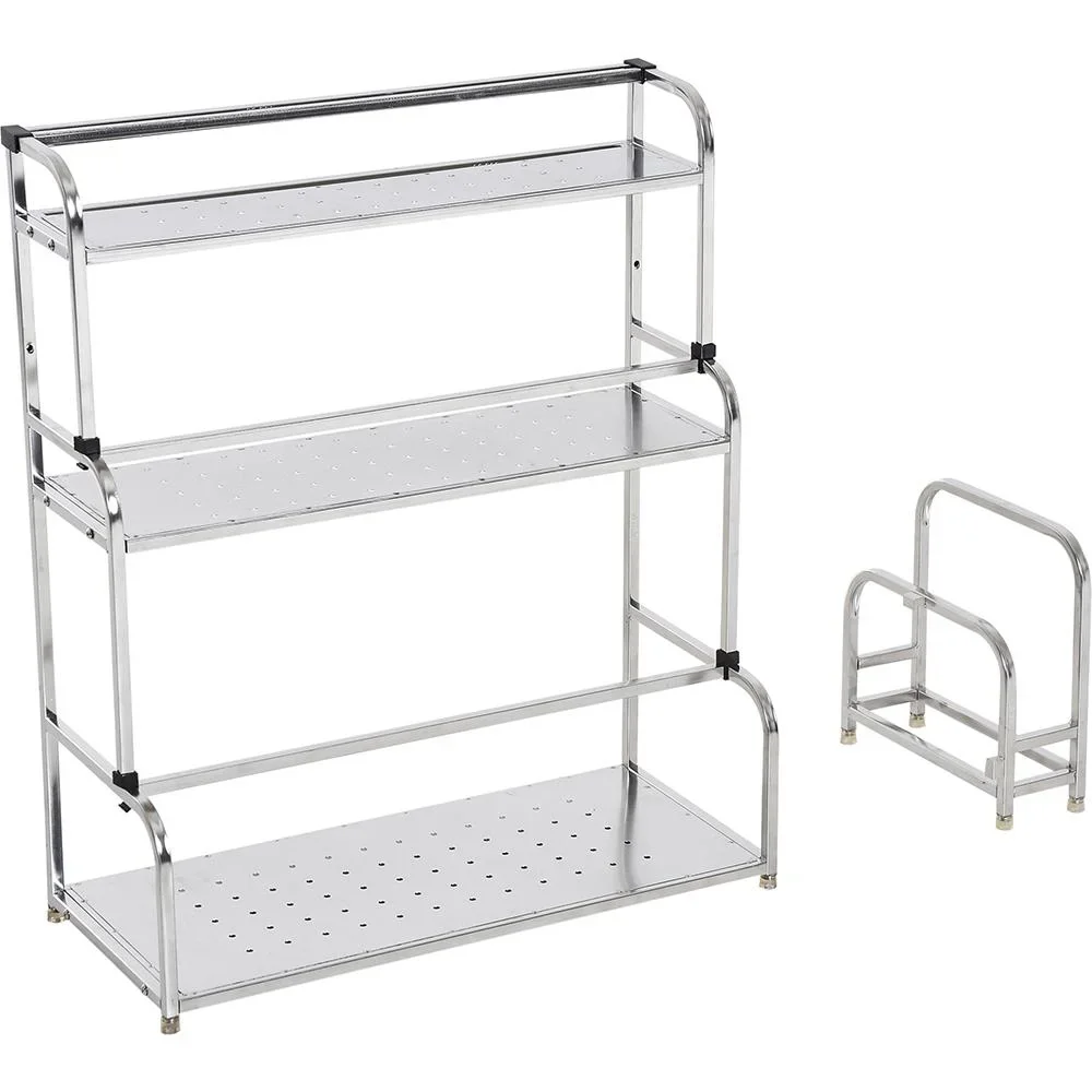 Küchenregal Standregal 3 Ablagen mit 6 Haken Multifunktions Edelstahl Silber L58 x B22 x H59cm - 5