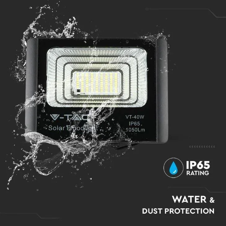 VT-40W Solar-Flutlicht mit Solarpanel - 1050 Lm - 6000K - Schwarz - 0