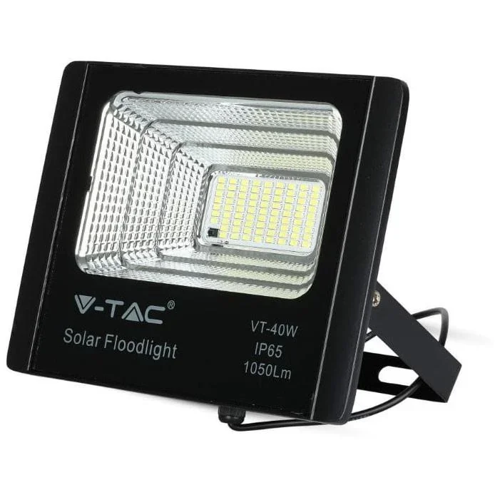 VT-40W Solar-Flutlicht mit Solarpanel - 1050 Lm - 6000K - Schwarz - 1