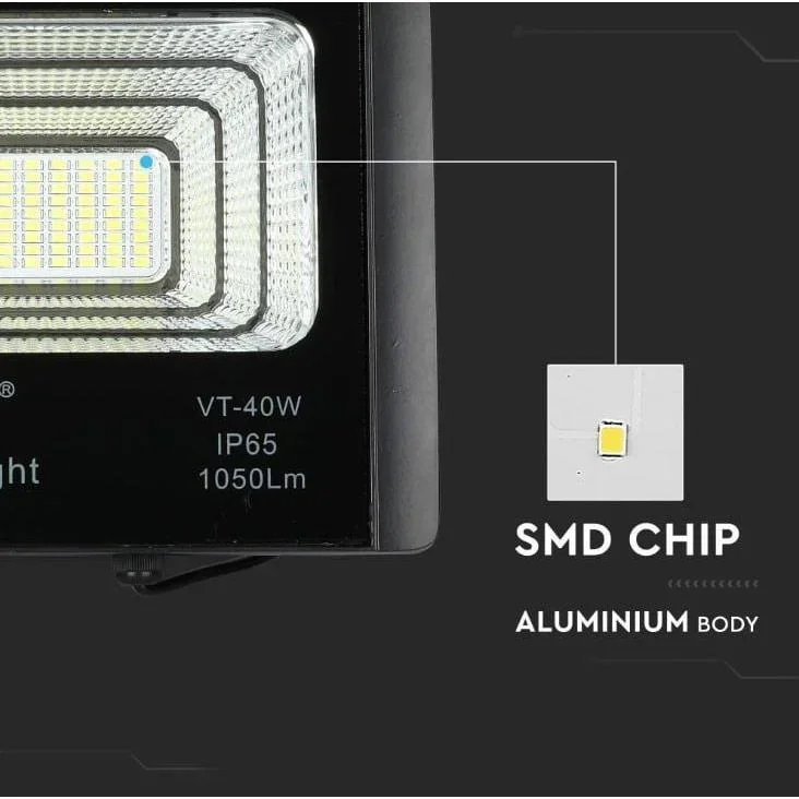 VT-40W Solar-Flutlicht mit Solarpanel - 1050 Lm - 6000K - Schwarz - 5
