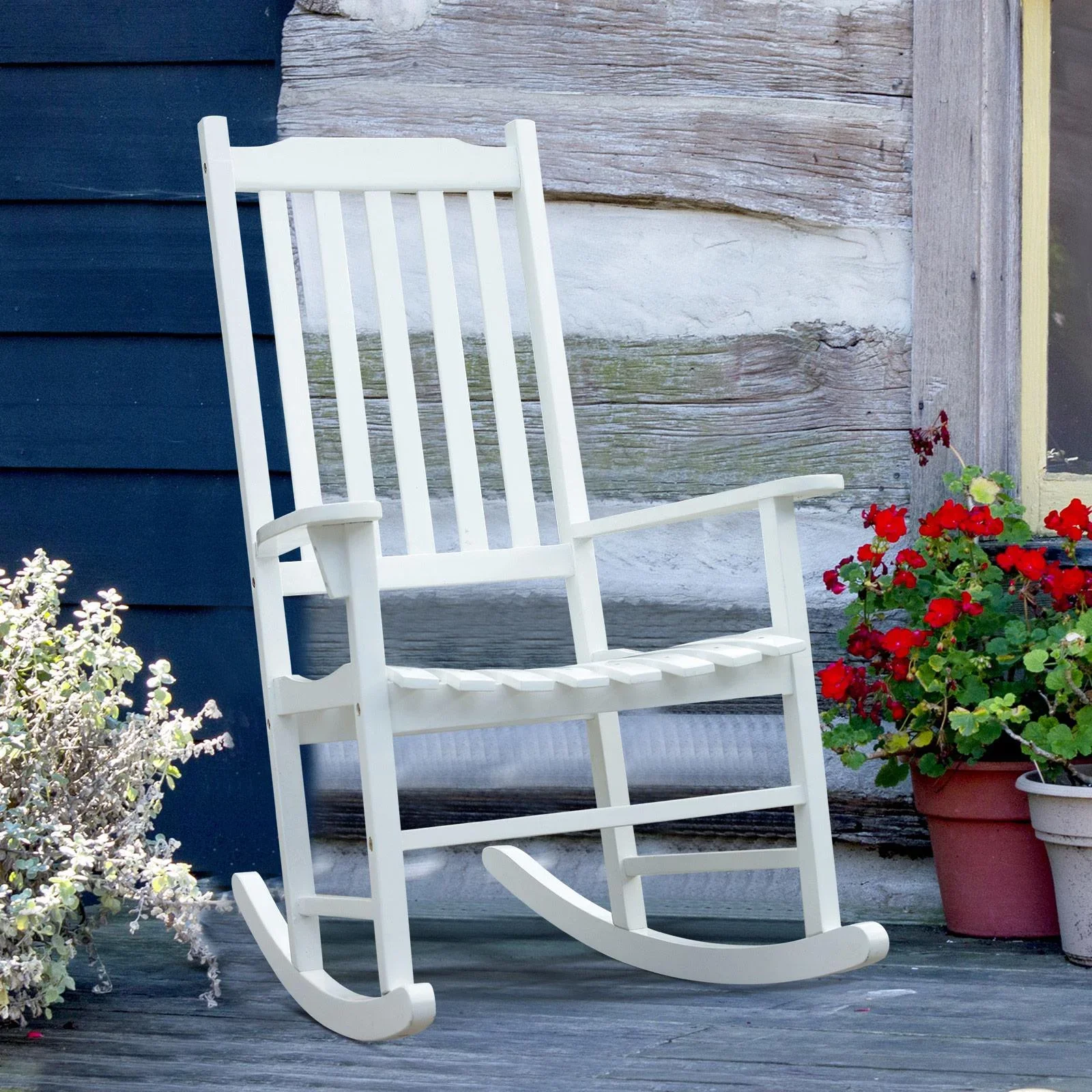 Schaukelsessel Gartenmöbel Relaxstuhl Schwingsessel Akazienholz ergonomisch weiß - 4