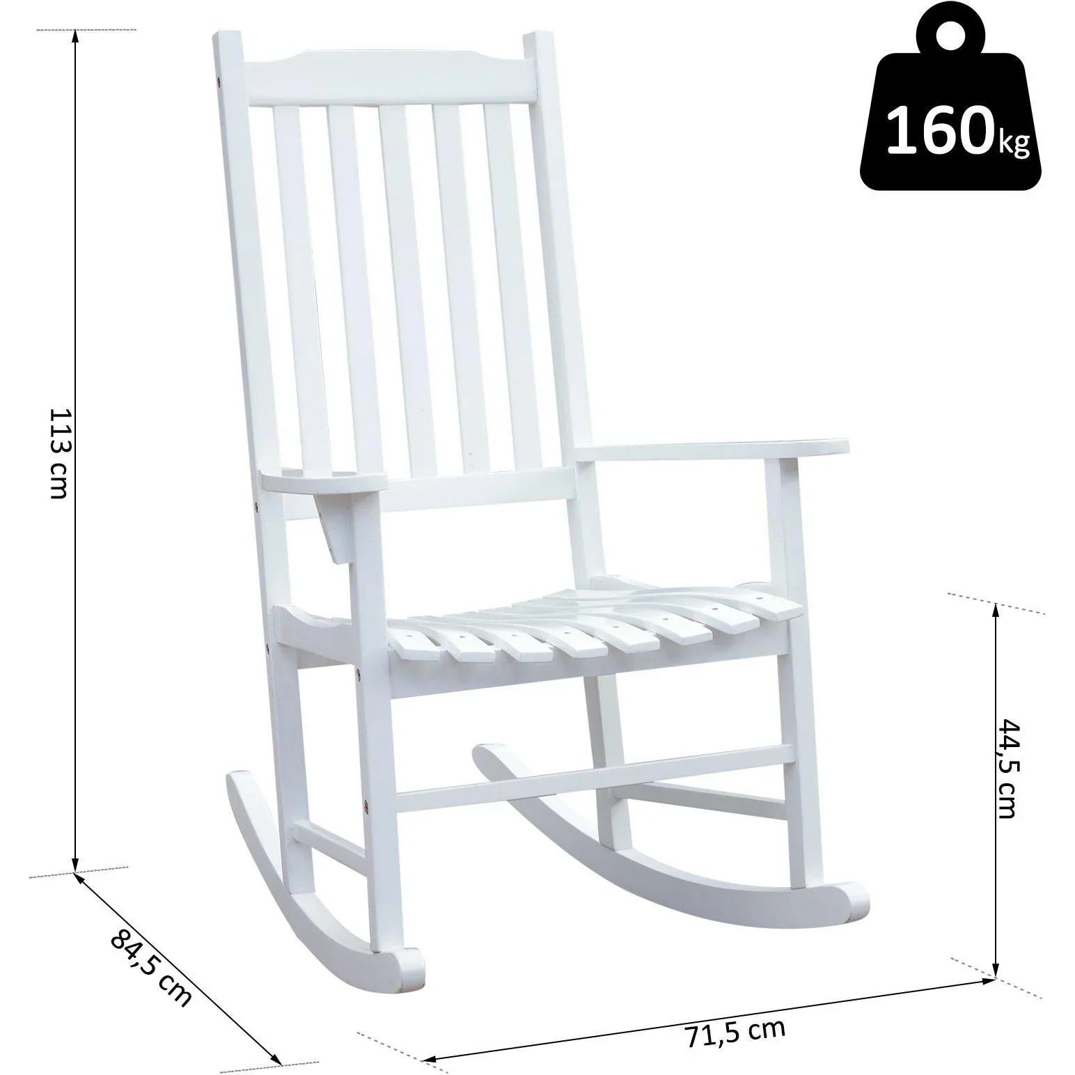 Schaukelsessel Gartenmöbel Relaxstuhl Schwingsessel Akazienholz ergonomisch weiß - 5