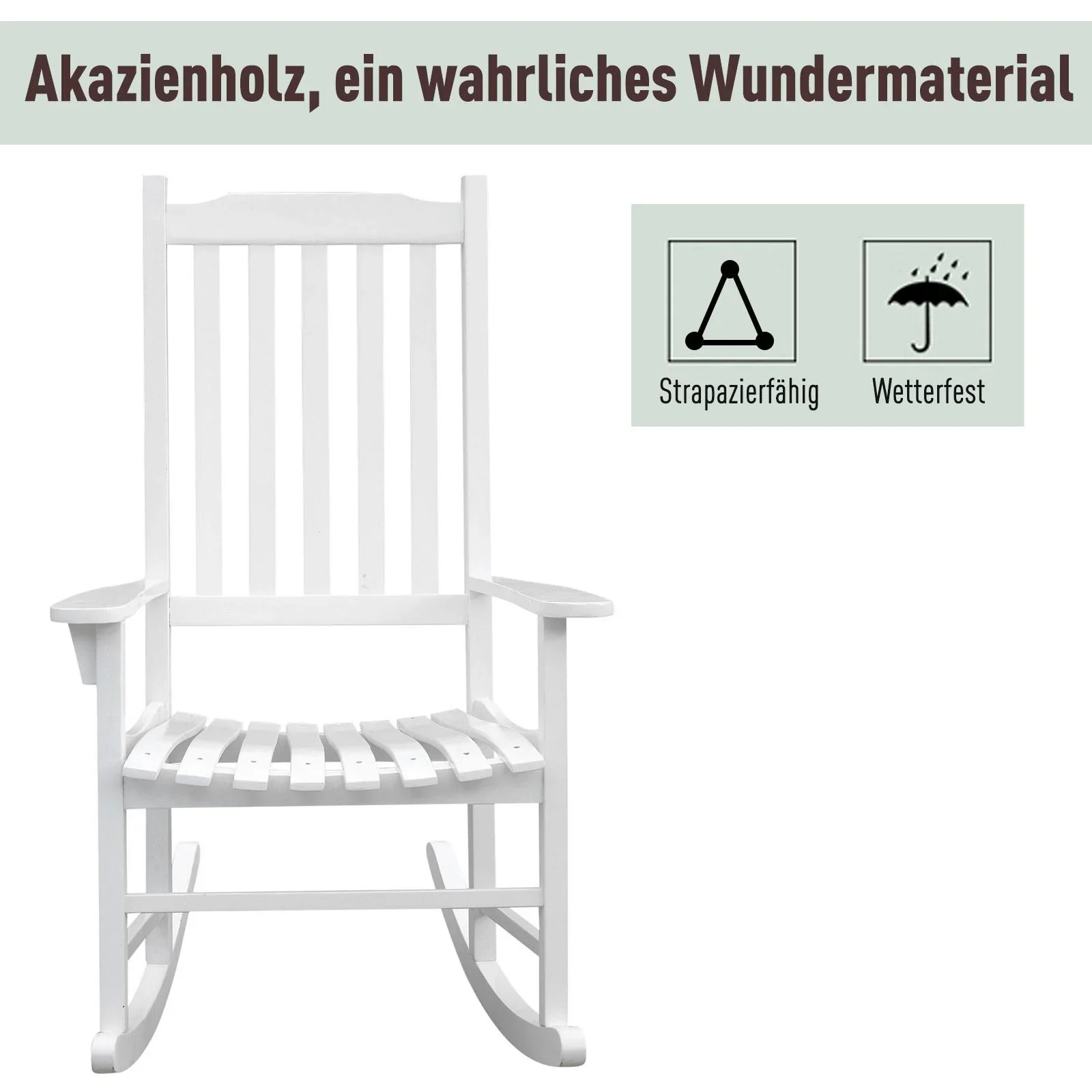 Schaukelsessel Gartenmöbel Relaxstuhl Schwingsessel Akazienholz ergonomisch weiß - 7