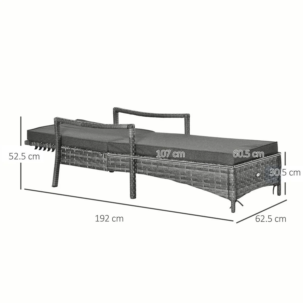 Sonnenliege Polyrattan Gartenliege Rattanliege Gartenmöbel Liege mit Polsterauflage 4 Stufen verstellbar Grau 192 x 62,5 - 0