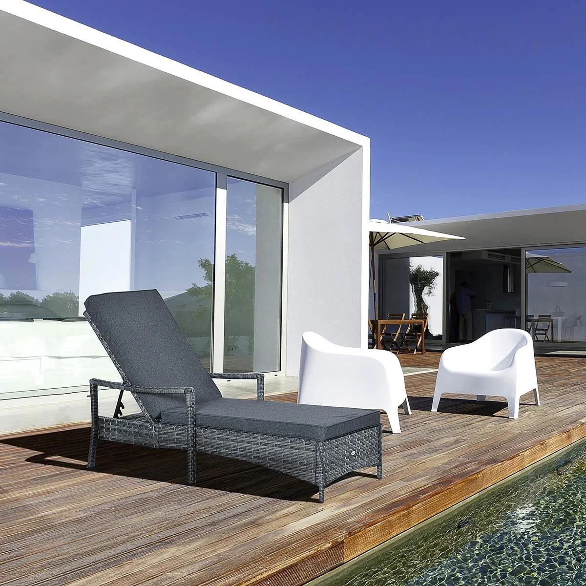 Sonnenliege Polyrattan Gartenliege Rattanliege Gartenmöbel Liege mit Polsterauflage 4 Stufen verstellbar Grau 192 x 62,5 - 2