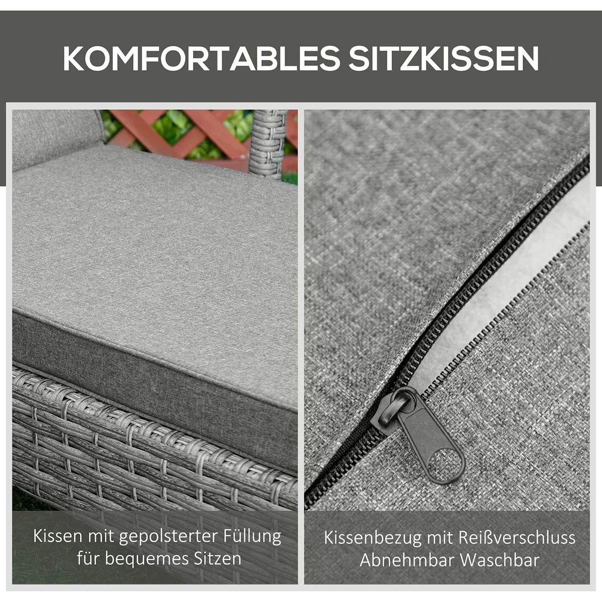 Sonnenliege Polyrattan Gartenliege Rattanliege Gartenmöbel Liege mit Polsterauflage 4 Stufen verstellbar Grau 192 x 62,5 - 3