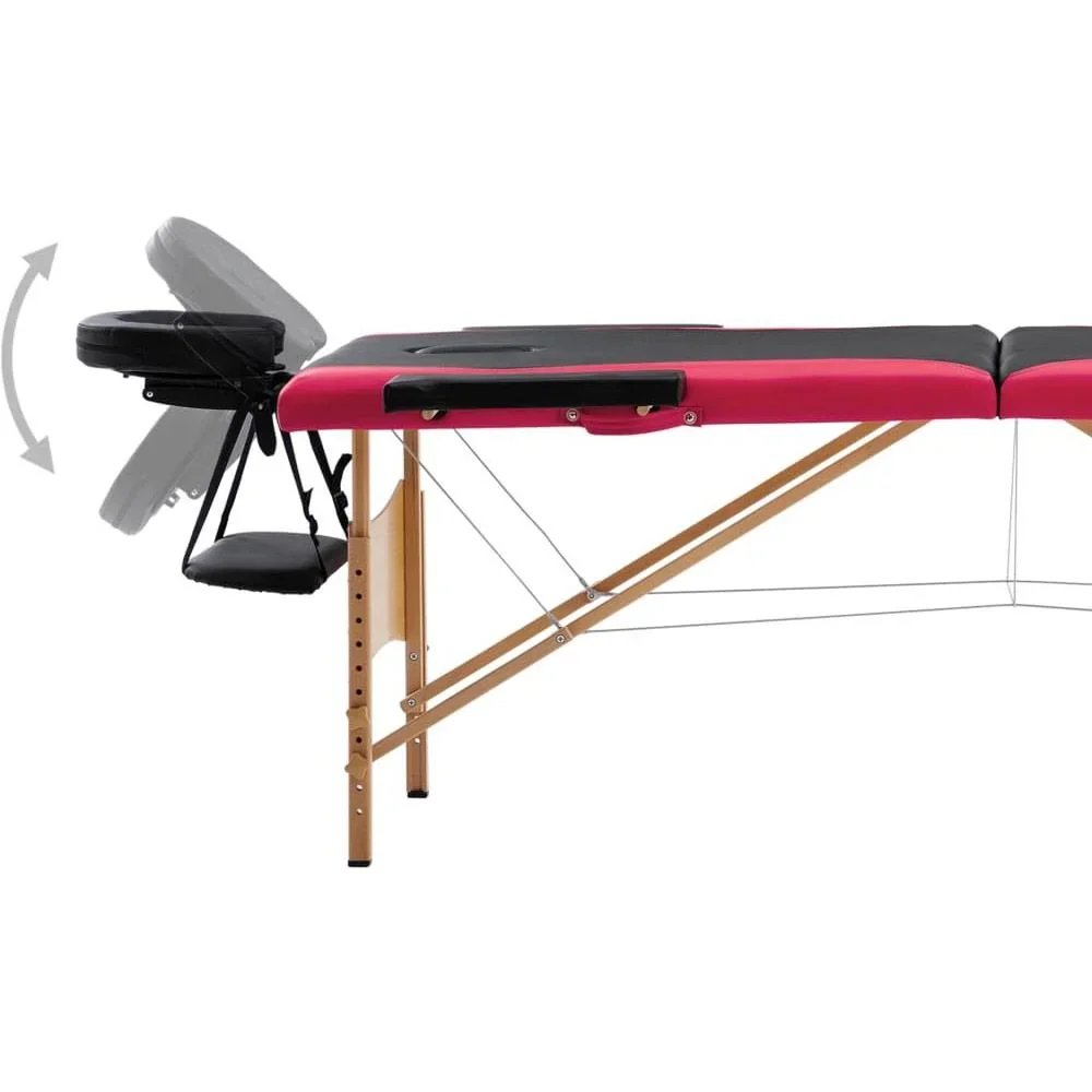 Klappbarer Massagetisch mit 2 Zonen aus Holz, schwarz und rosa - 1