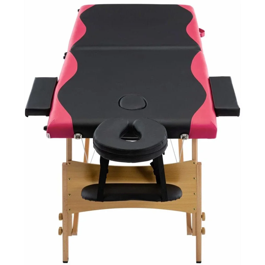 Klappbarer Massagetisch mit 2 Zonen aus Holz, schwarz und rosa - 3