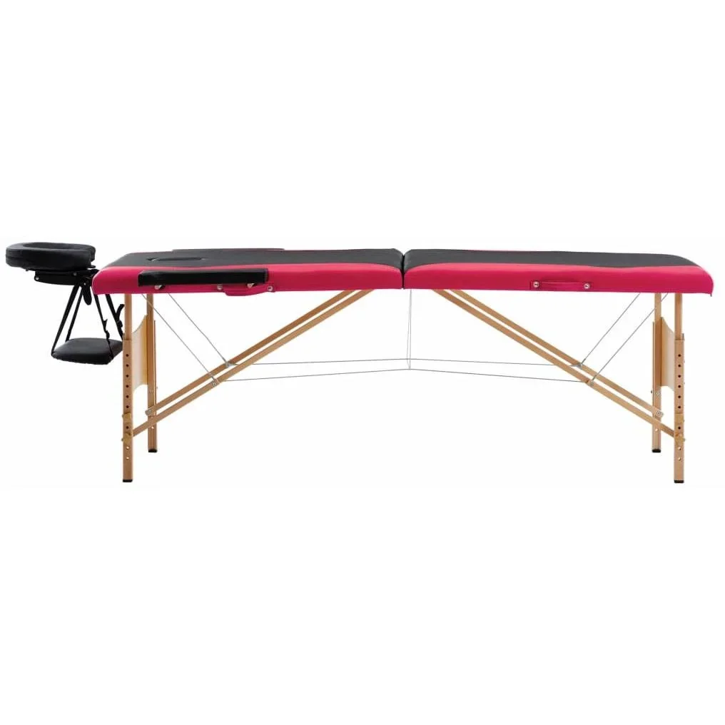 Klappbarer Massagetisch mit 2 Zonen aus Holz, schwarz und rosa - 5
