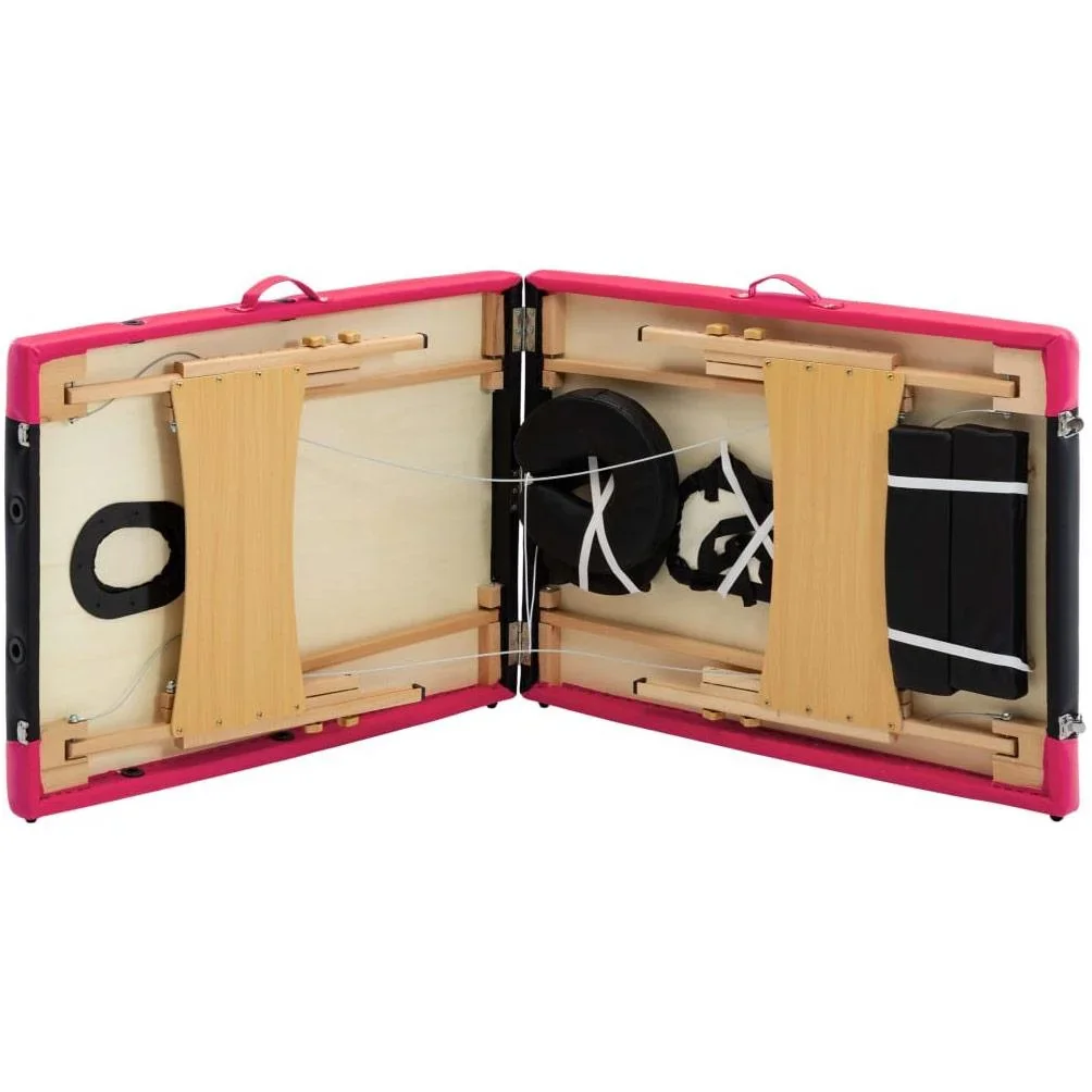 Klappbarer Massagetisch mit 2 Zonen aus Holz, schwarz und rosa - 6