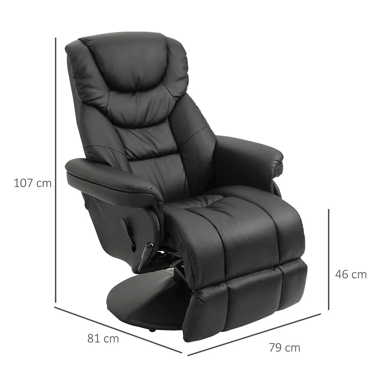 Relaxsessel, Fernsehsessel, Einzelsofa 135 °Neigung, Stahl+PU+Schaumstoff+Kunststoff, Schwarz, 79 x 81 x 107 cm - 1