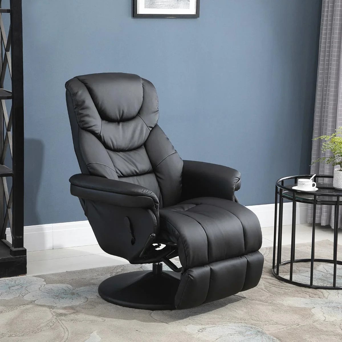 Relaxsessel, Fernsehsessel, Einzelsofa 135 °Neigung, Stahl+PU+Schaumstoff+Kunststoff, Schwarz, 79 x 81 x 107 cm - 2