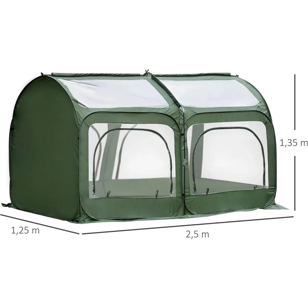 Pop-Up Gewächshaus mit 4 Reißverschlusstüren Treibhaus Tomatenhaus Frühbeet Stahl PVC Transparent 250 x 125 x 135 cm - 2
