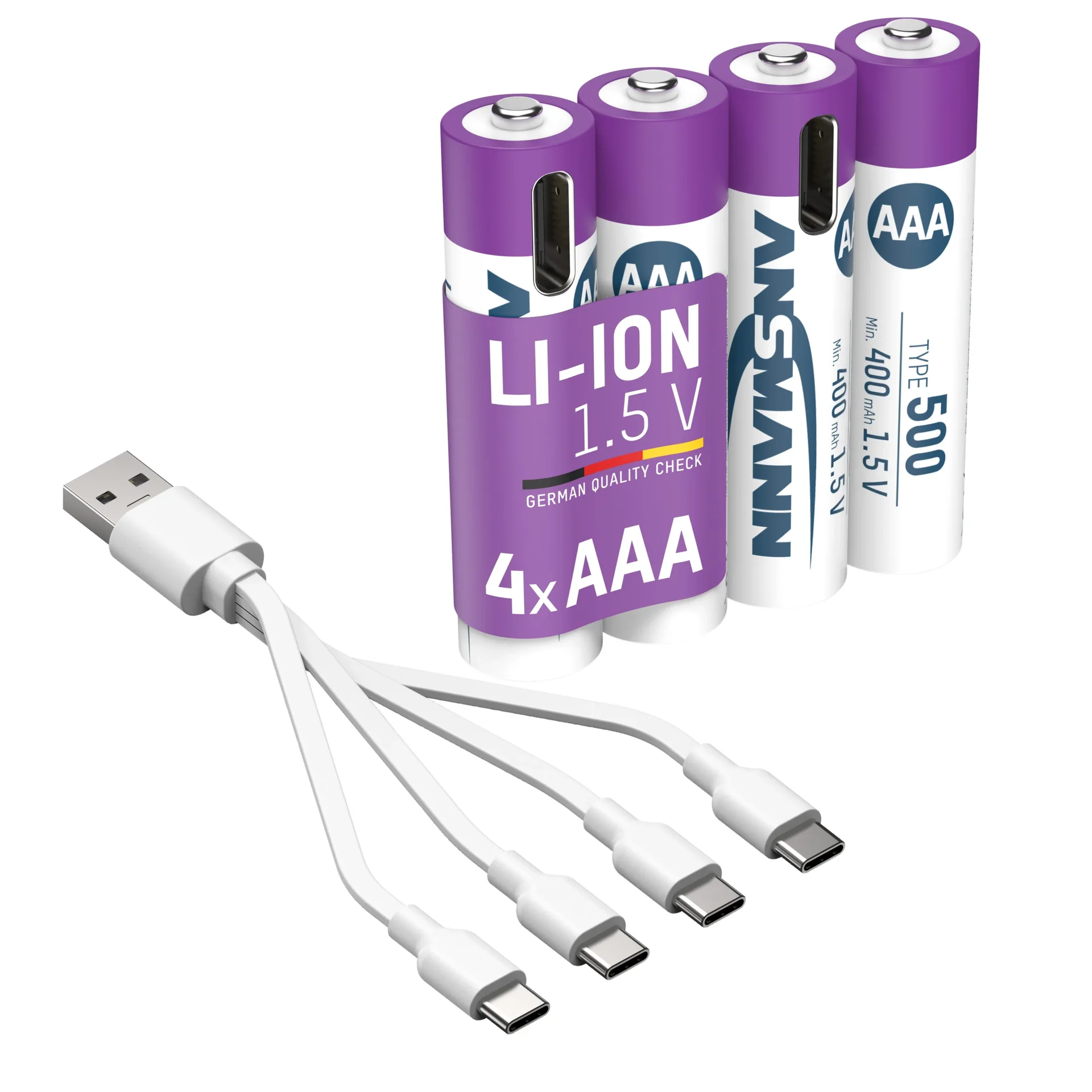 Lithium Ionen Micro (AAA) Akkus USB-C - 4 Stück, Sicherheitsabschaltung - 4