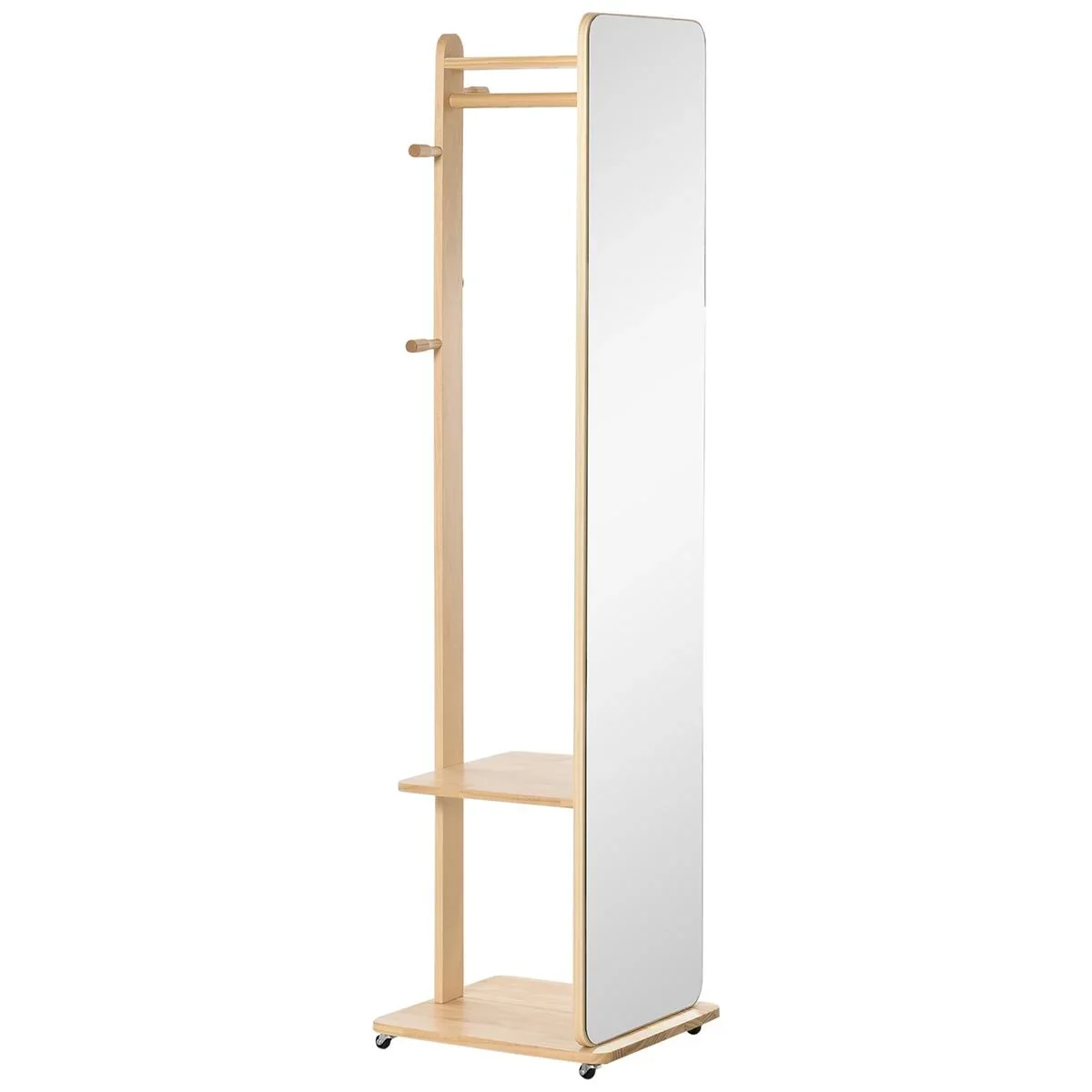 Standspiegel Ganzkörperspiegel mit Kleiderablage Schminkspiegel mit rollenden Rädern Anti-Kipp-Gurt für Wohnzimmer - 1