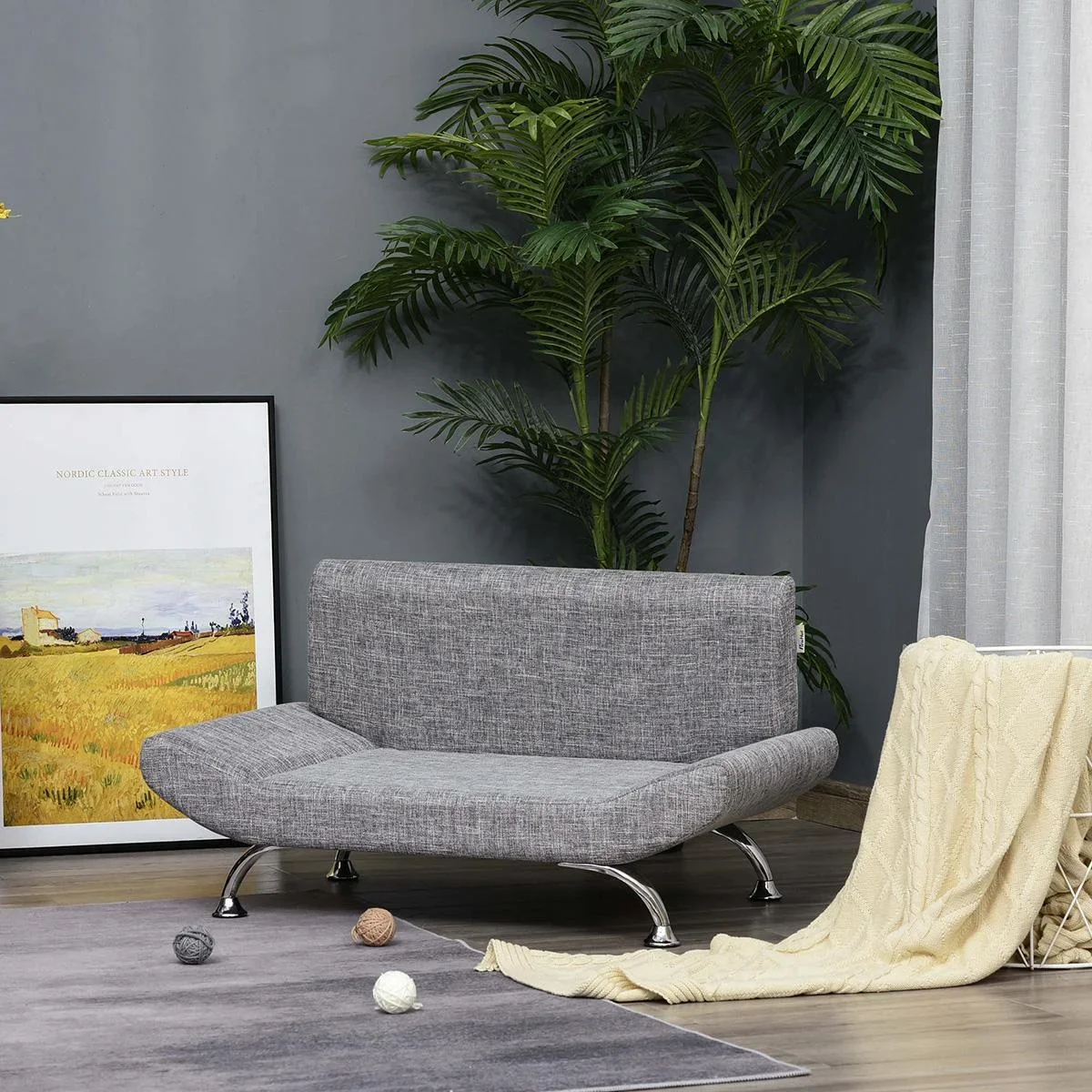 Haustiersofa Hundesofa Hundebett für Katzen Hunde mit dicker Schaumstoff Weichheit modernes Design Grau 84 x 56 x 46 cm - 0