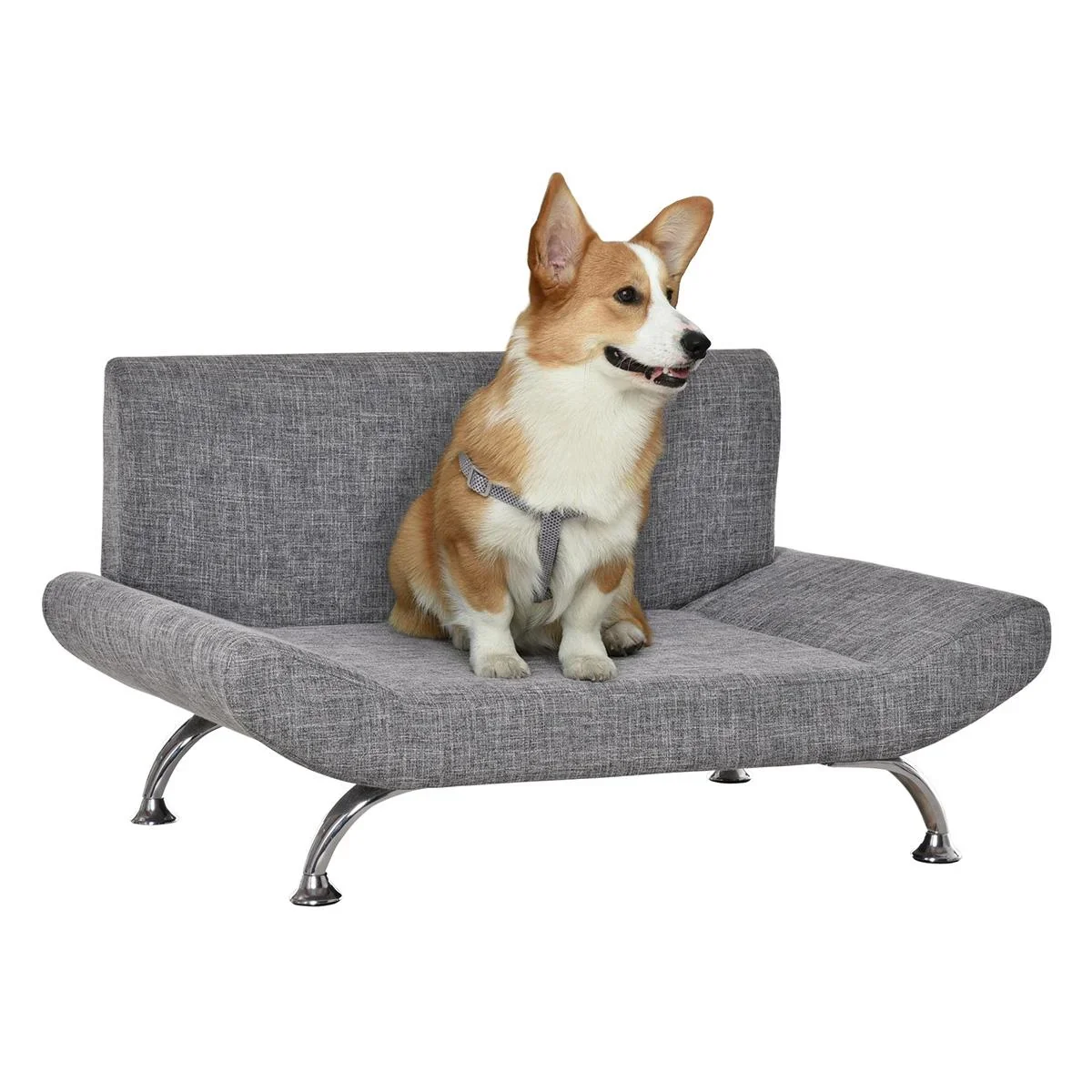 Haustiersofa Hundesofa Hundebett für Katzen Hunde mit dicker Schaumstoff Weichheit modernes Design Grau 84 x 56 x 46 cm - 2