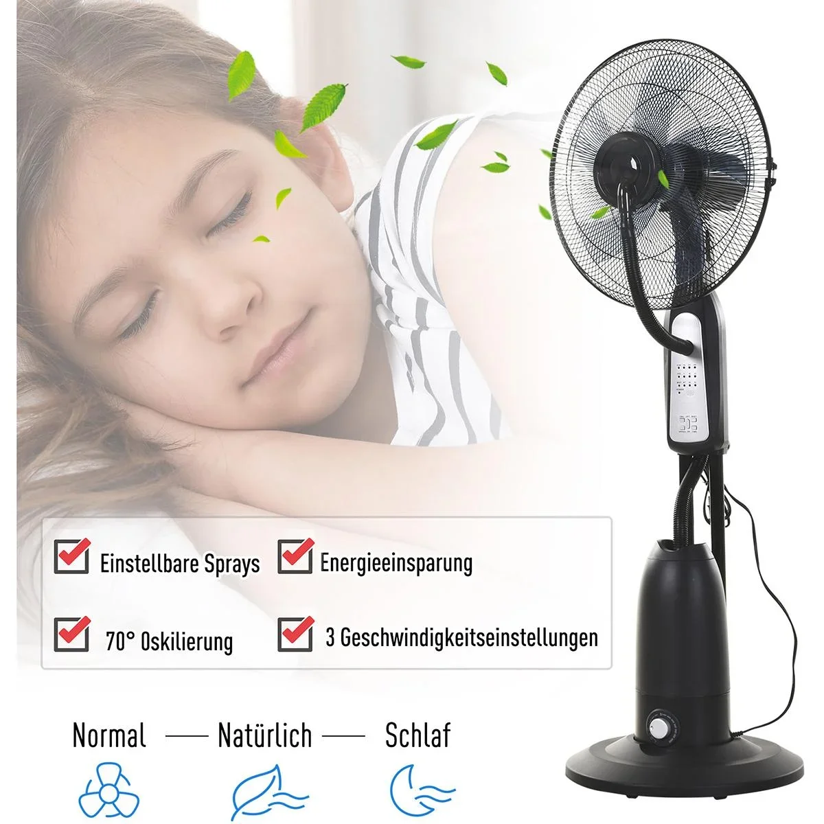 Standventilator mit Wasserzerstäuber schwarz/silber - 5
