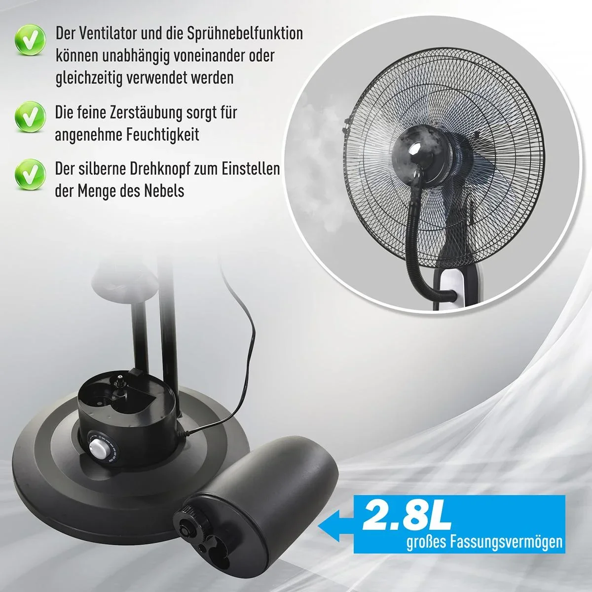 Standventilator mit Wasserzerstäuber schwarz/silber - 7