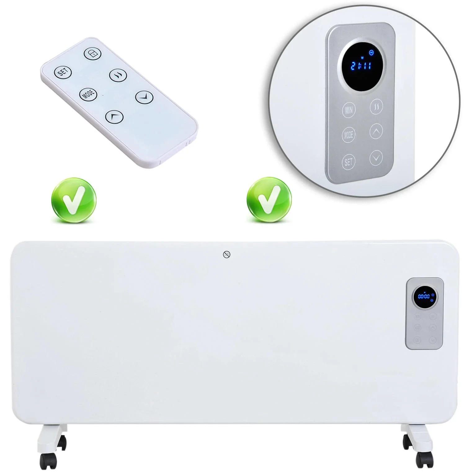 Heizgerät Elektroheizung Timer mit Fernbedienung 1000/2000W Weiß - 1