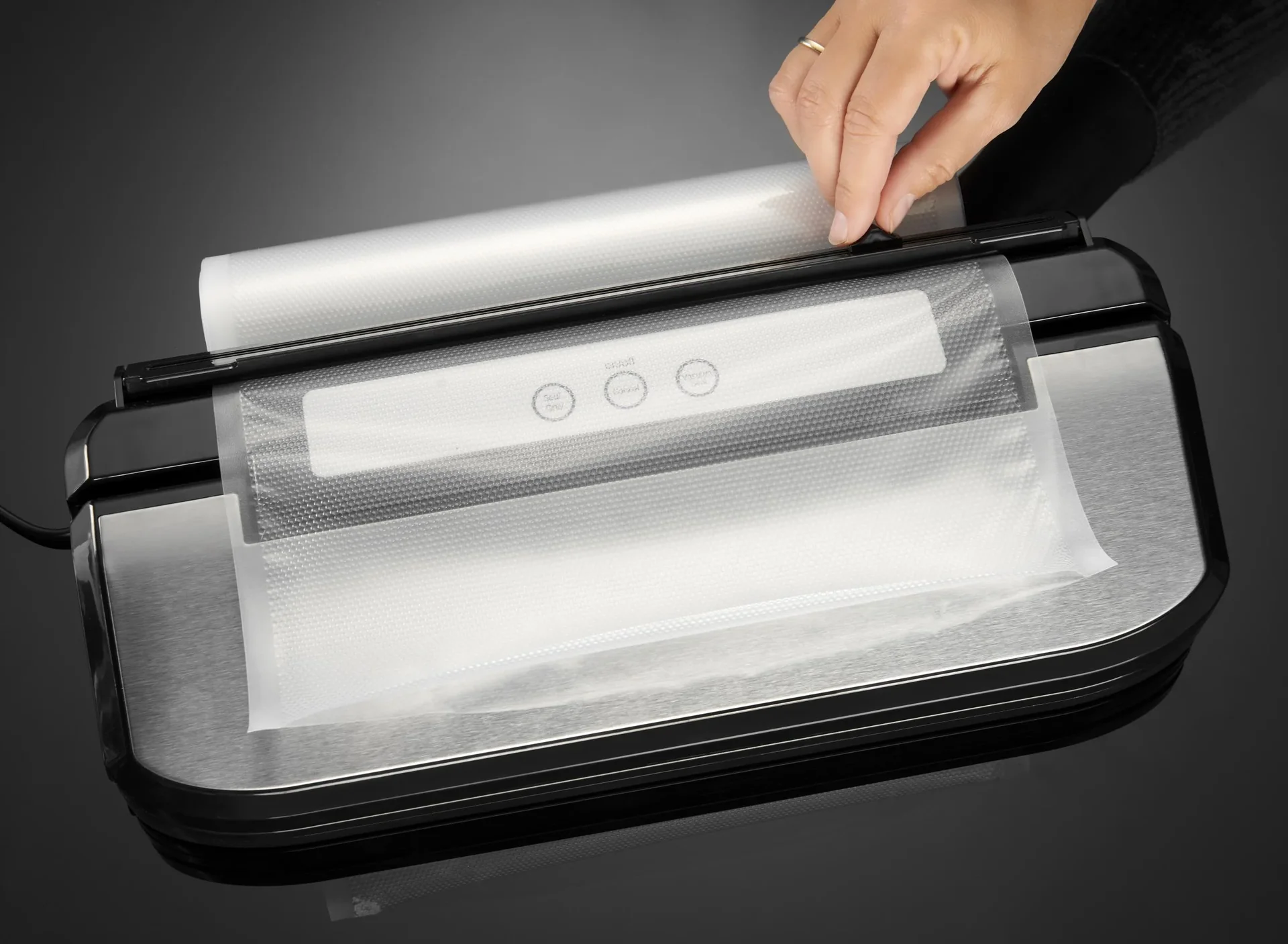 Edelstahl Vakuumierer, 150 W, GRATIS: 2 Rollen (22x500 und 28 x500 cm) + 5 Tüten - 1