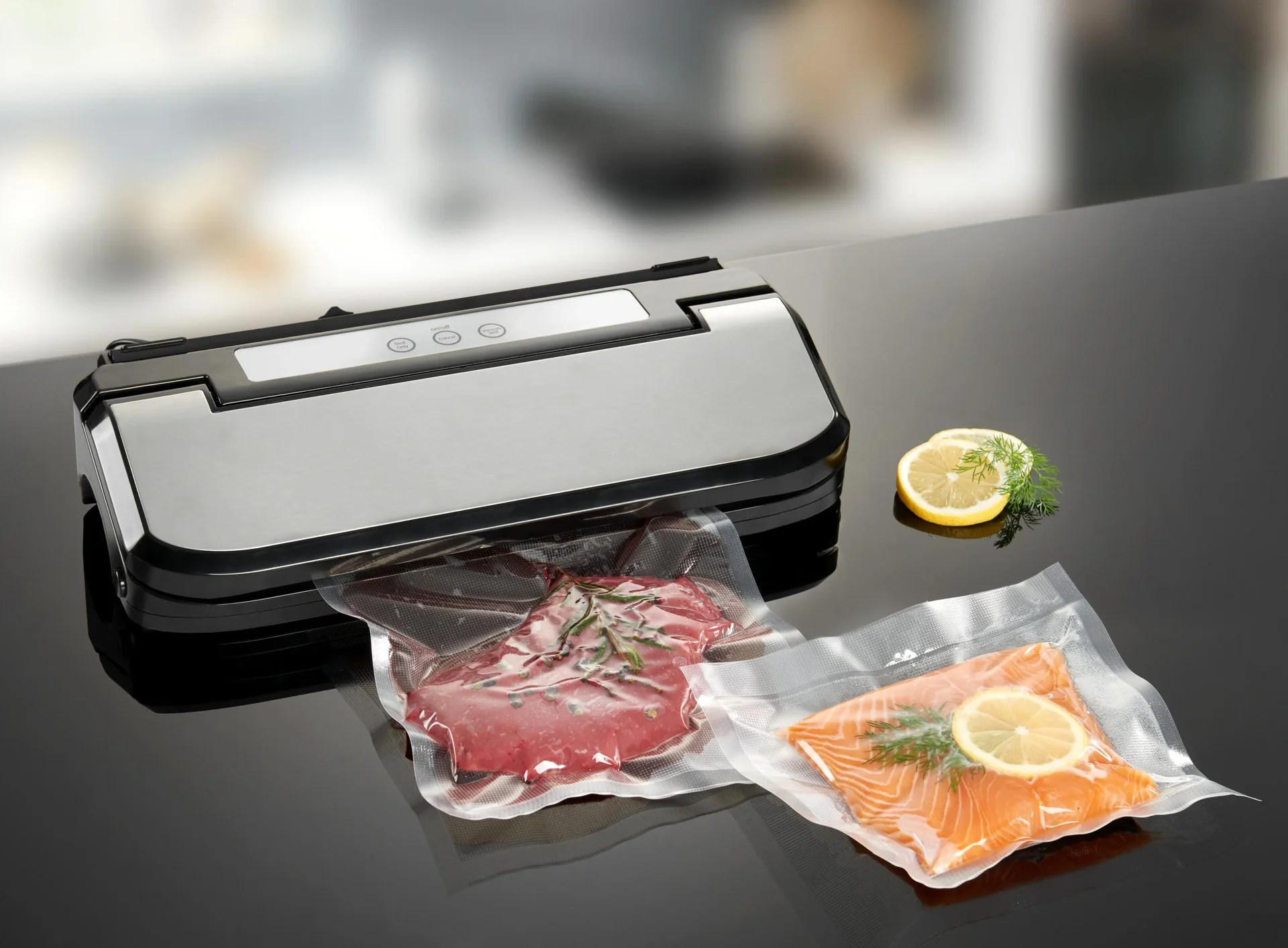 Edelstahl Vakuumierer, 150 W, GRATIS: 2 Rollen (22x500 und 28 x500 cm) + 5 Tüten - 3