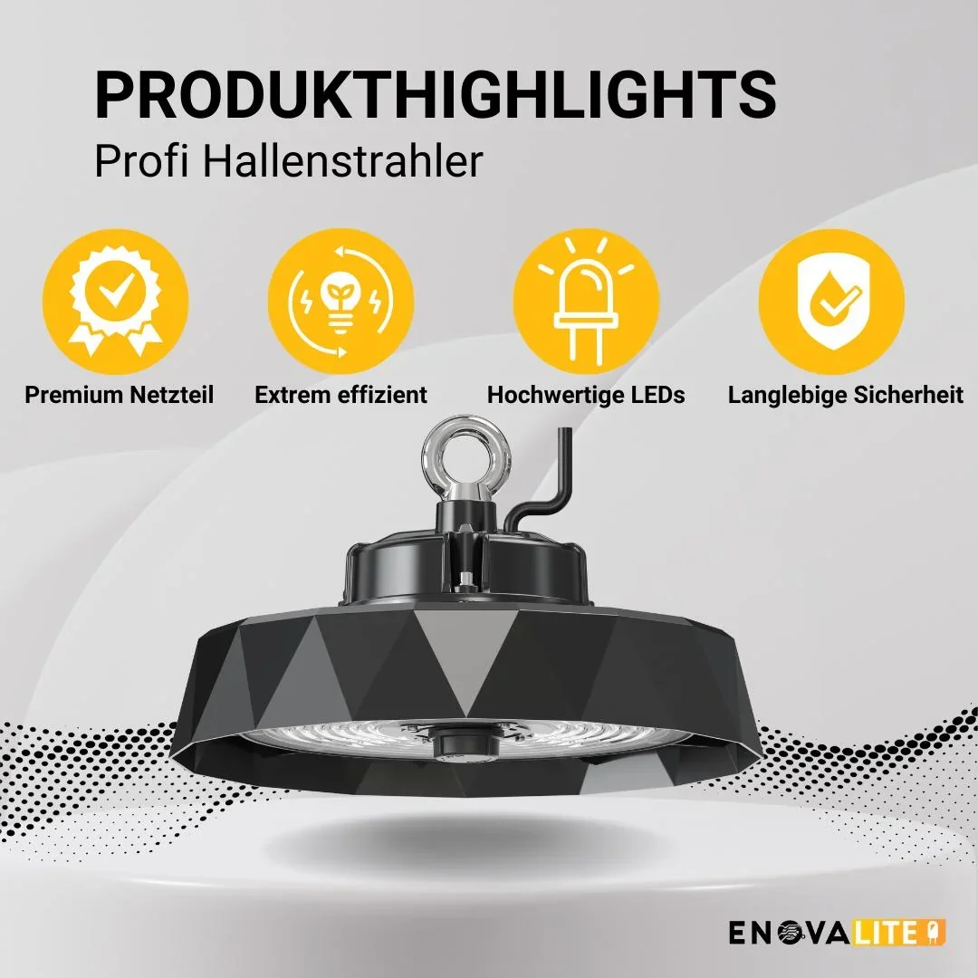 Die LED-HighBay PRO mit Diamant Design bietet 150 W, 22500 lm, 5000 K, IP65 Schutz, Philips Netzteil & Lumileds LED - 0