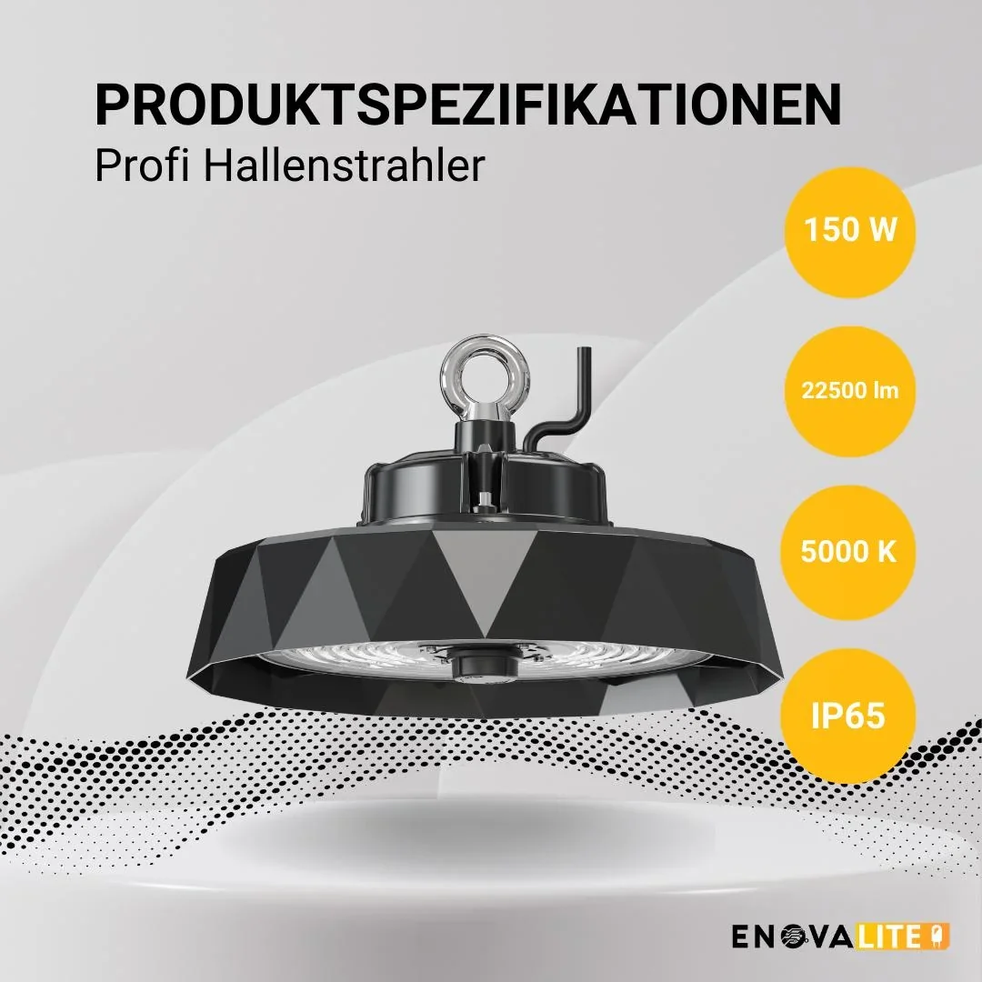 Die LED-HighBay PRO mit Diamant Design bietet 150 W, 22500 lm, 5000 K, IP65 Schutz, Philips Netzteil & Lumileds LED - 4