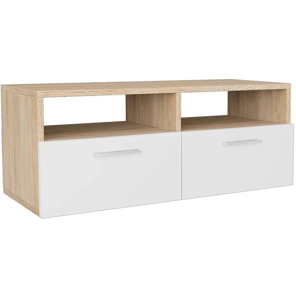 TV-Schrank 95x35x36 cm Spanplatte eichefarben und weiß - 0