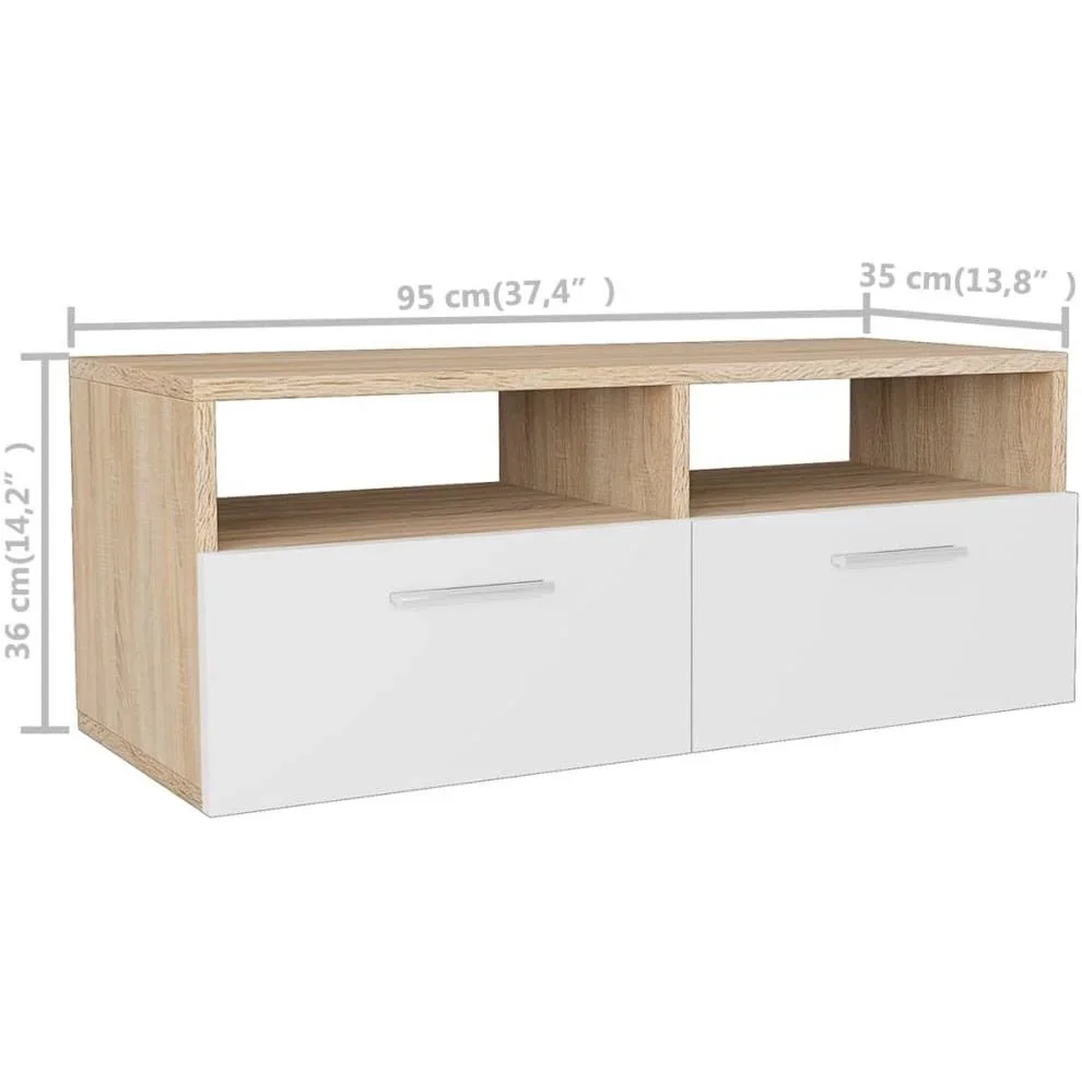 TV-Schrank 95x35x36 cm Spanplatte eichefarben und weiß - 3