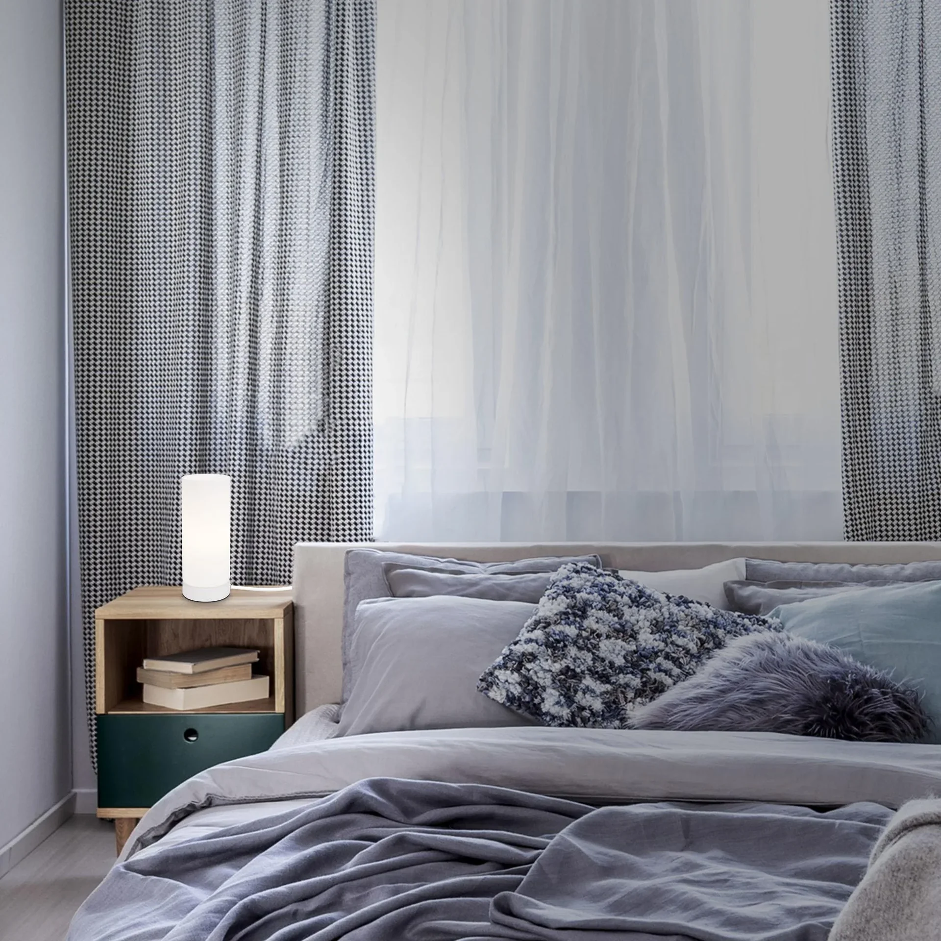 PAIPA Tischleuchte, weiß, opal-Glas, Kabelschalter, E14 Fassung - 2