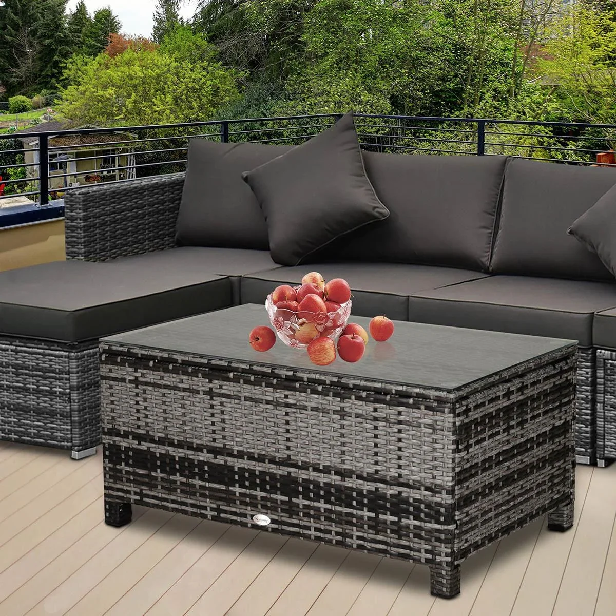 Garten Beistelltisch Couchtisch Gartentisch Balkontisch Polyrattan Grau 85 x 50 x 39 cm - 0