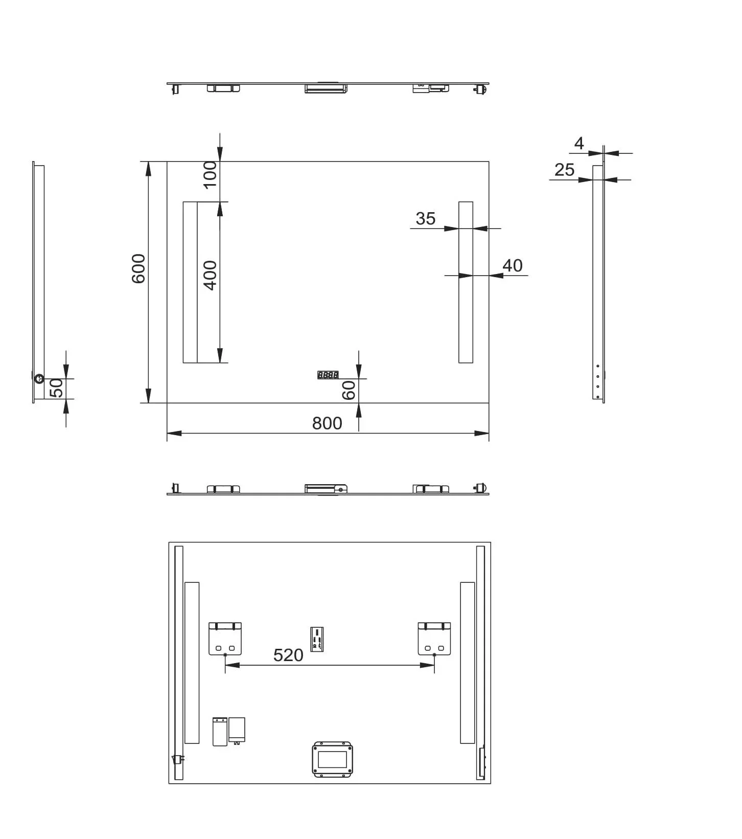 Badezimmerspiegel mit Beleuchtung, "Star" - 80 x 60 cm - Lichtfarbe neutralweiß - Digitaluhr - 1