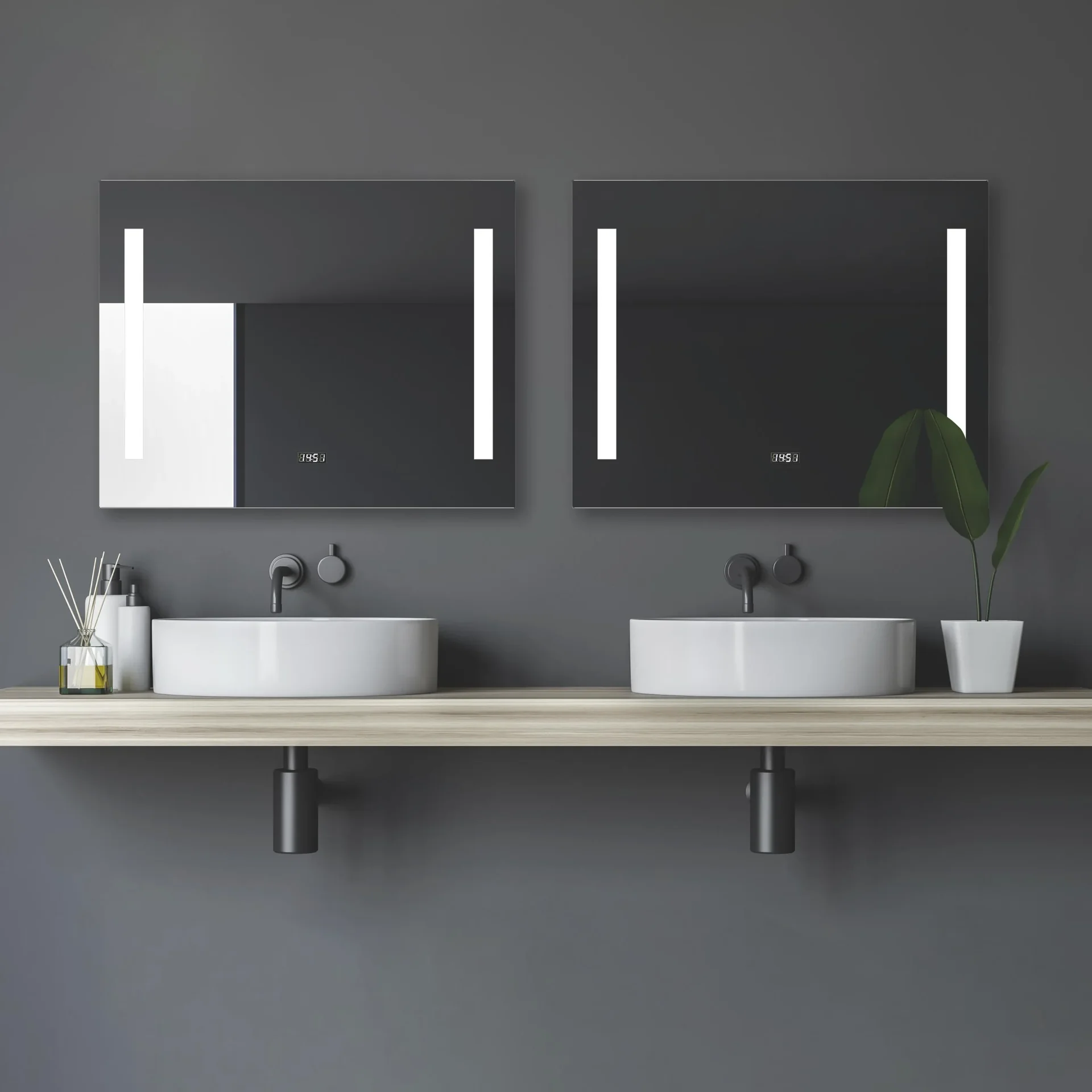 Badezimmerspiegel mit Beleuchtung, "Star" - 80 x 60 cm - Lichtfarbe neutralweiß - Digitaluhr - 3