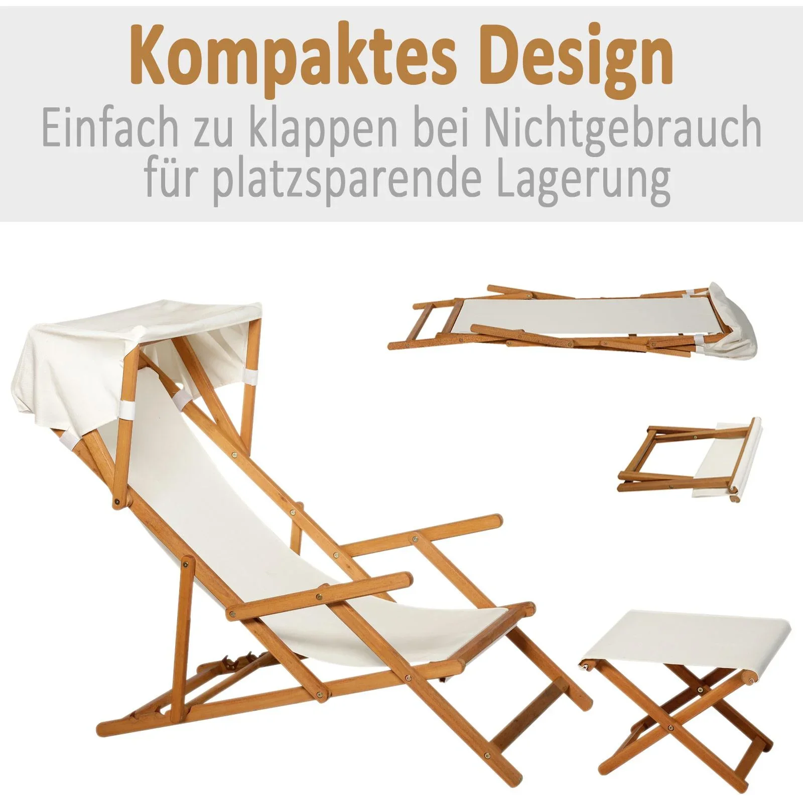 Sonnenliege Gartenliege Relaxliege verstellbar Gartenmöbel mit Sonnendach Hocker 161 x 72 x 68 cm - 1