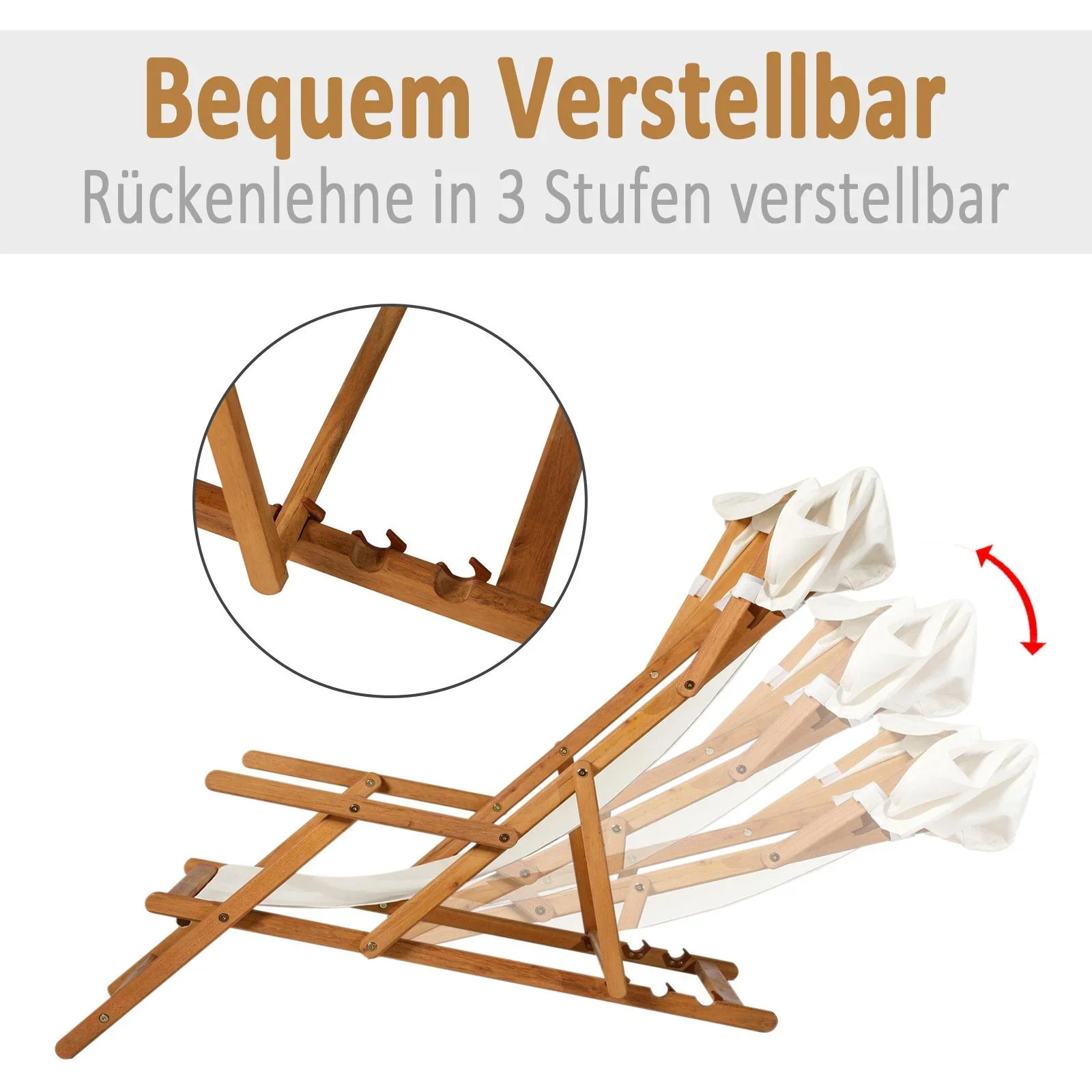 Sonnenliege Gartenliege Relaxliege verstellbar Gartenmöbel mit Sonnendach Hocker 161 x 72 x 68 cm - 4