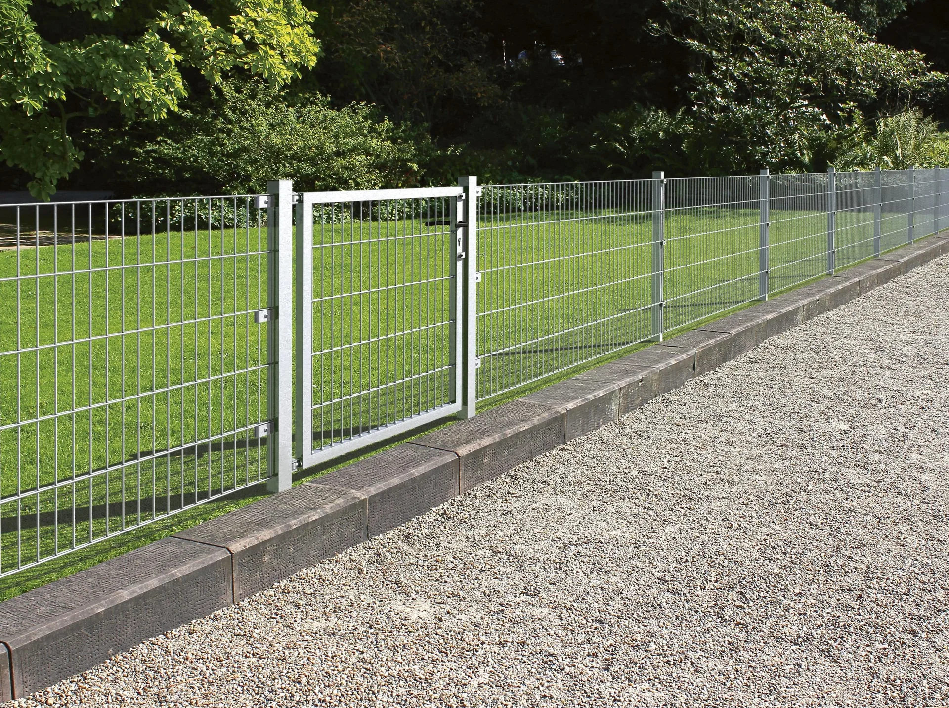 Doppelstabmattenzaun Komplettset, feuerverzinkt, Höhe 80 cm, Länge 18 m - 1